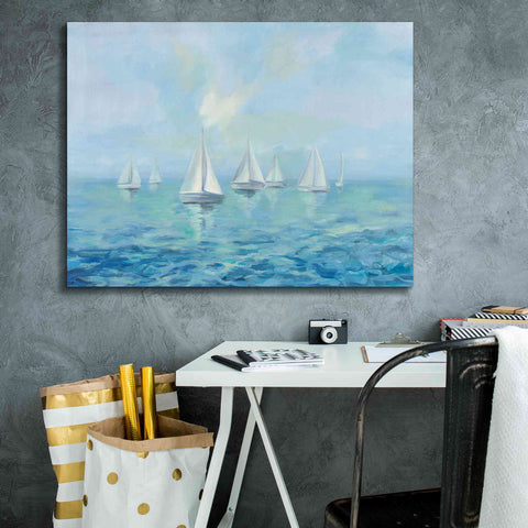 Image of Epic Art 'Boats in the Haze' by Silvia Vassileva, Canvas Wall Art,34 x 26