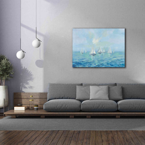 Image of Epic Art 'Boats in the Haze' by Silvia Vassileva, Canvas Wall Art,54 x 40