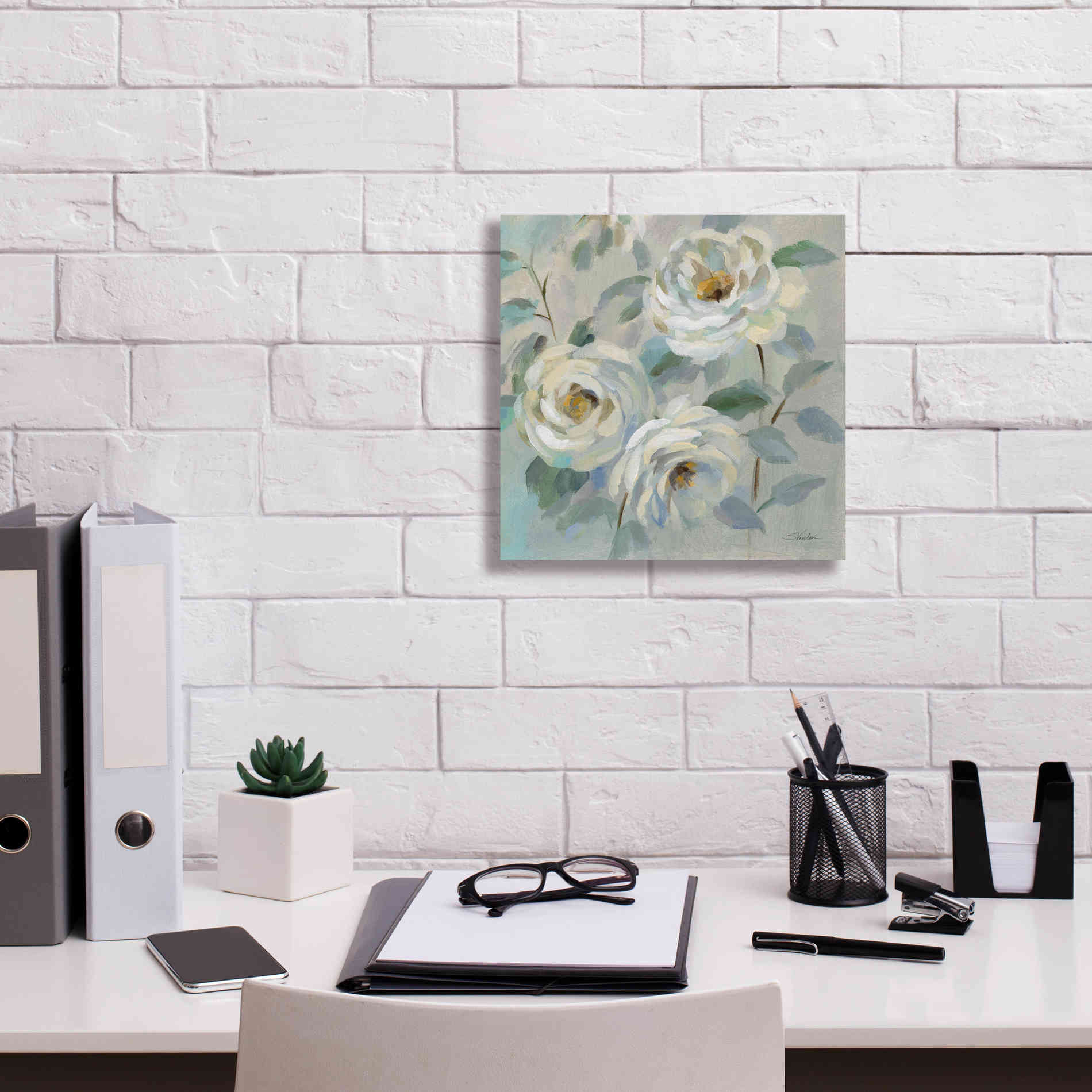 'Blue Gray Floral' by Silvia Vassileva, Canvas Wall Art,12 x 12