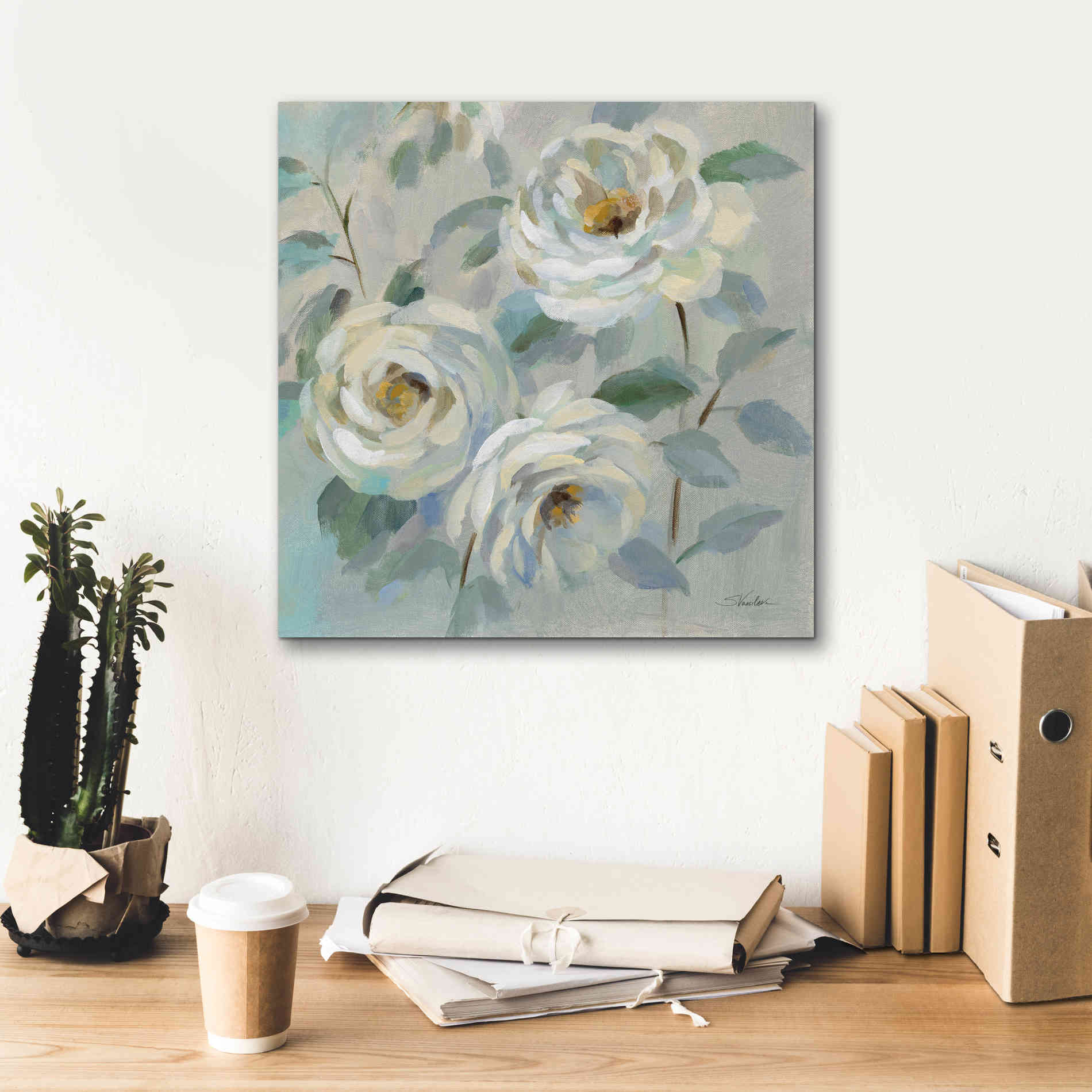 'Blue Gray Floral' by Silvia Vassileva, Canvas Wall Art,18 x 18