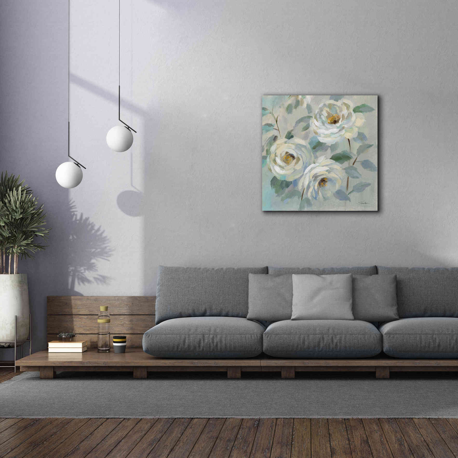 'Blue Gray Floral' by Silvia Vassileva, Canvas Wall Art,37 x 37