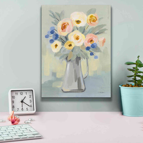 Image of 'Pale Flowers on Sage' by Silvia Vassileva, Canvas Wall Art,12 x 16