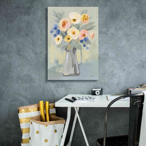 Image of 'Pale Flowers on Sage' by Silvia Vassileva, Canvas Wall Art,18 x 26