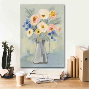 'Pale Flowers on Sage' by Silvia Vassileva, Canvas Wall Art,18 x 26