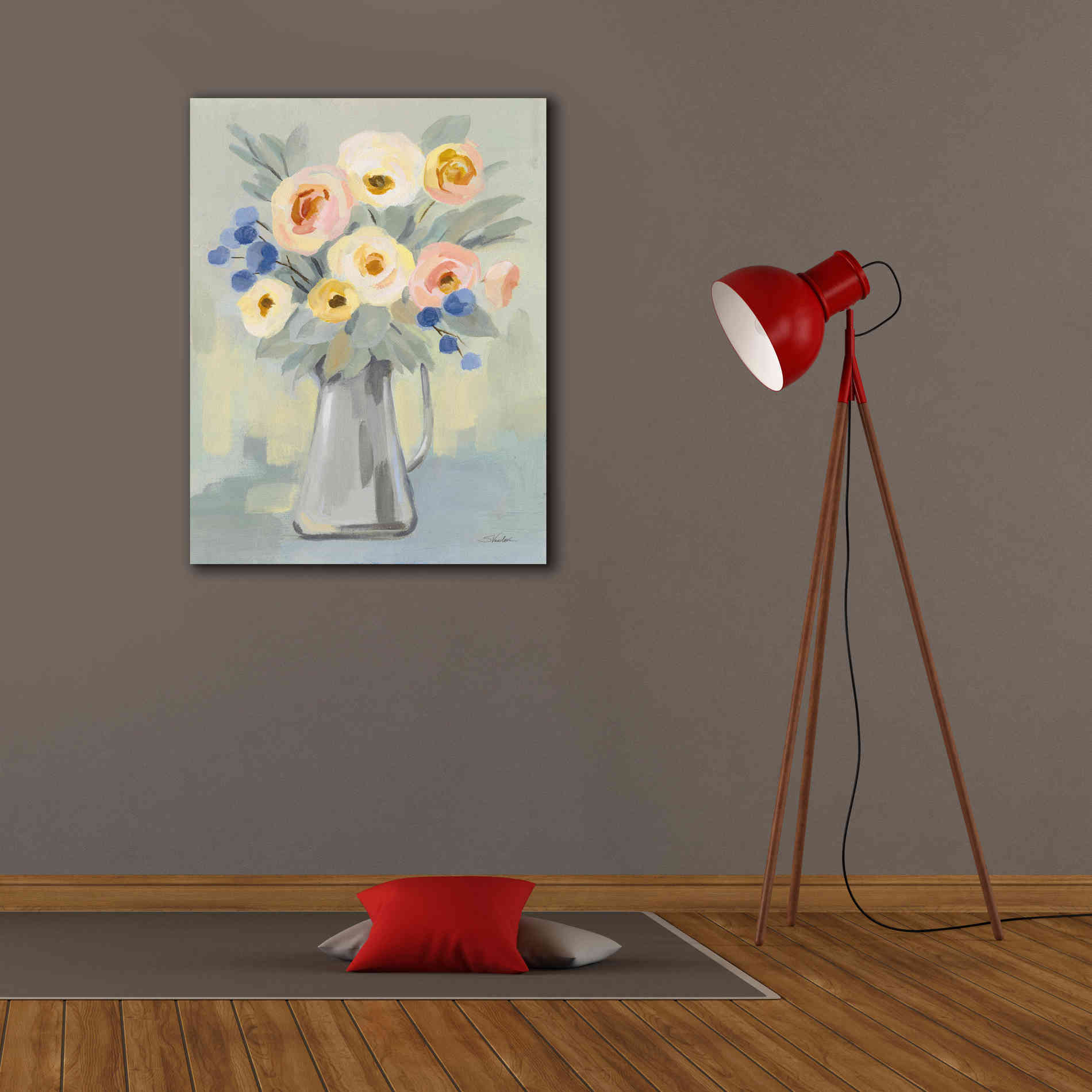 'Pale Flowers on Sage' by Silvia Vassileva, Canvas Wall Art,26 x 34