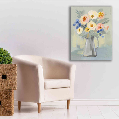 Image of 'Pale Flowers on Sage' by Silvia Vassileva, Canvas Wall Art,26 x 34