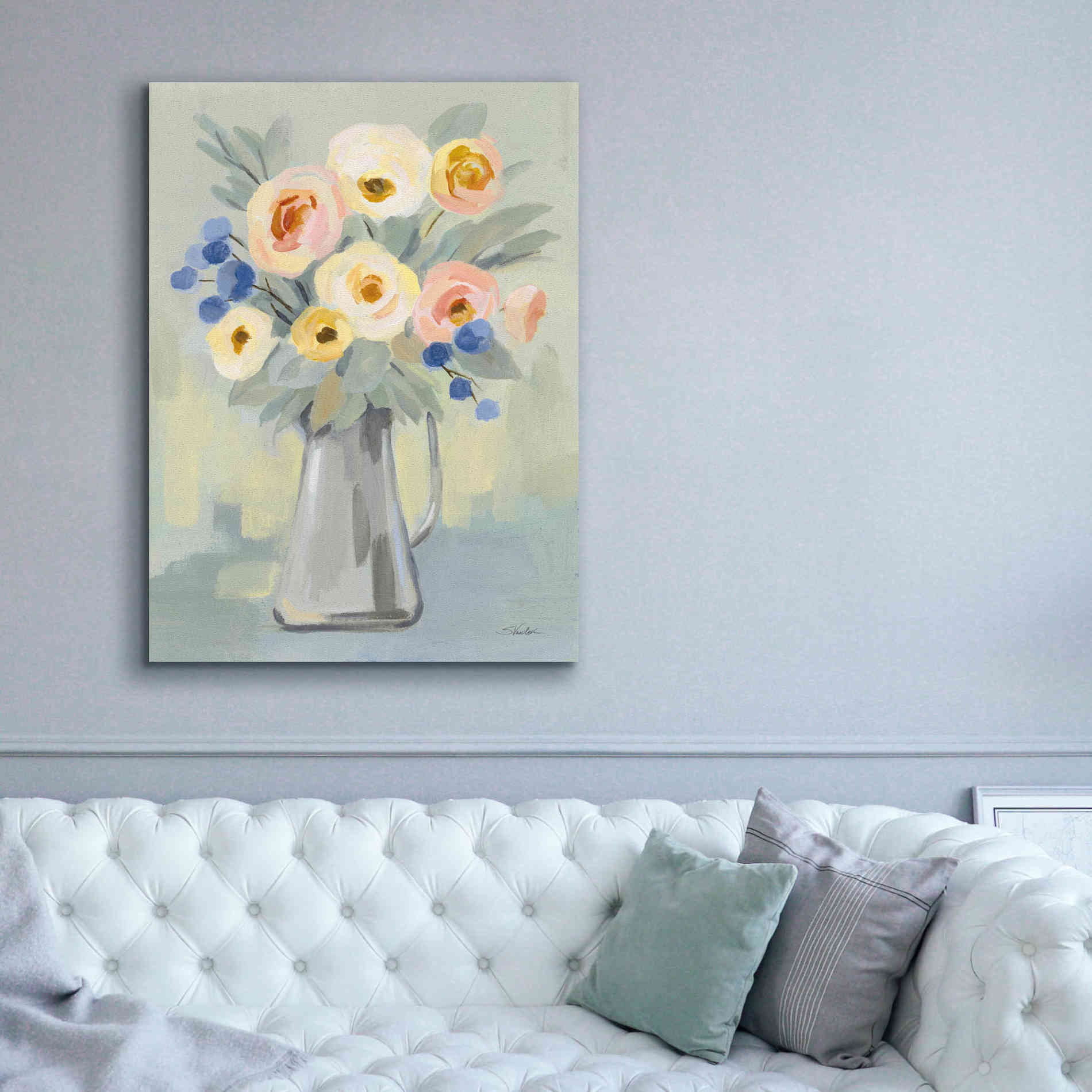 'Pale Flowers on Sage' by Silvia Vassileva, Canvas Wall Art,40 x 54