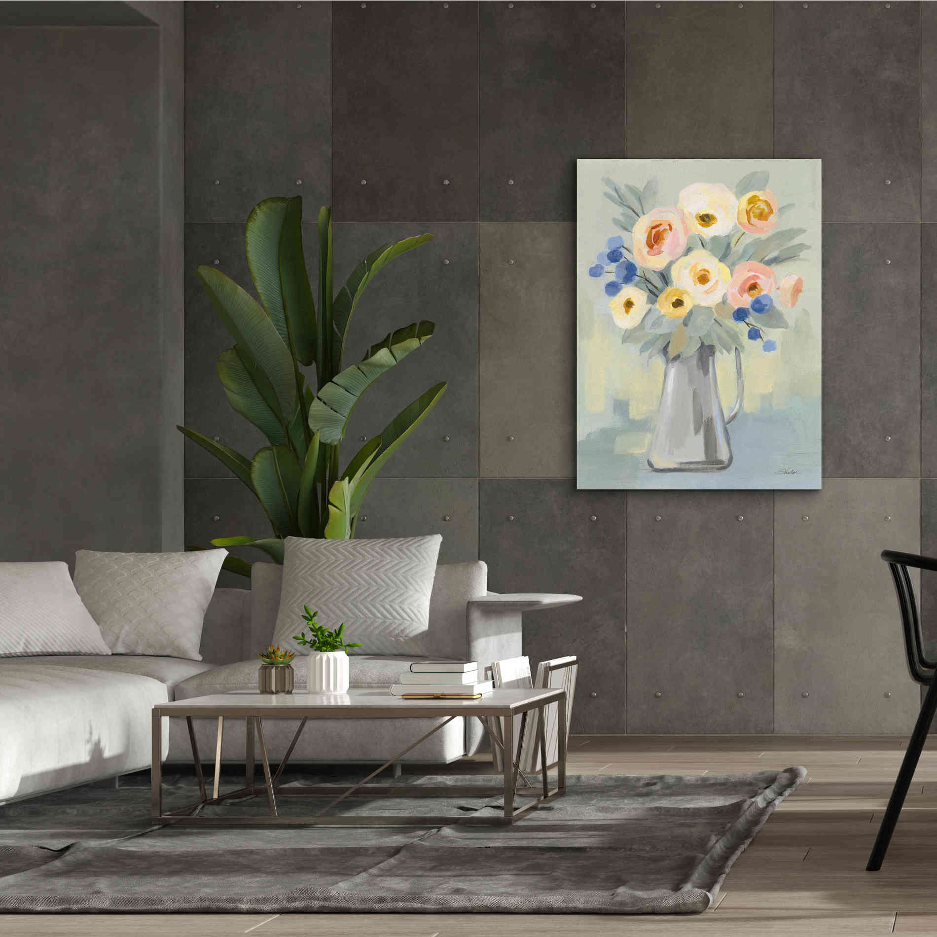 'Pale Flowers on Sage' by Silvia Vassileva, Canvas Wall Art,40 x 54