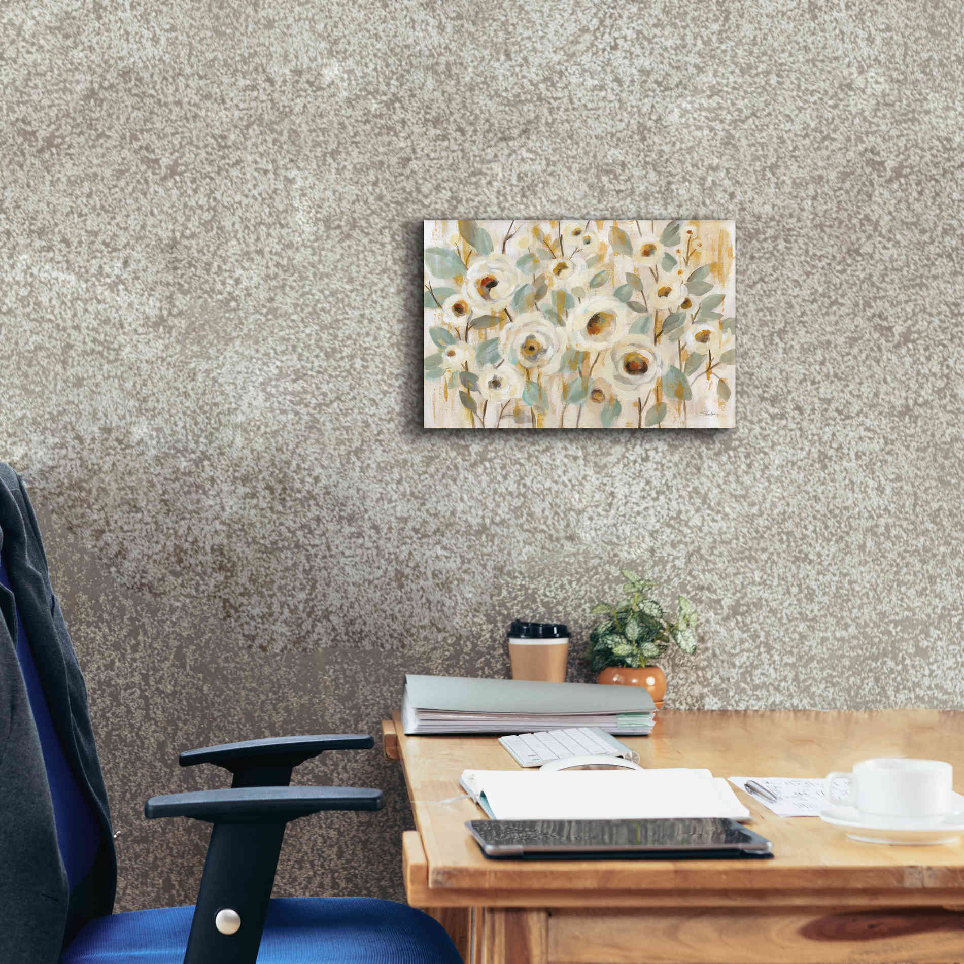 'White Gold and Sage Floral' by Silvia Vassileva, Canvas Wall Art,18 x 12