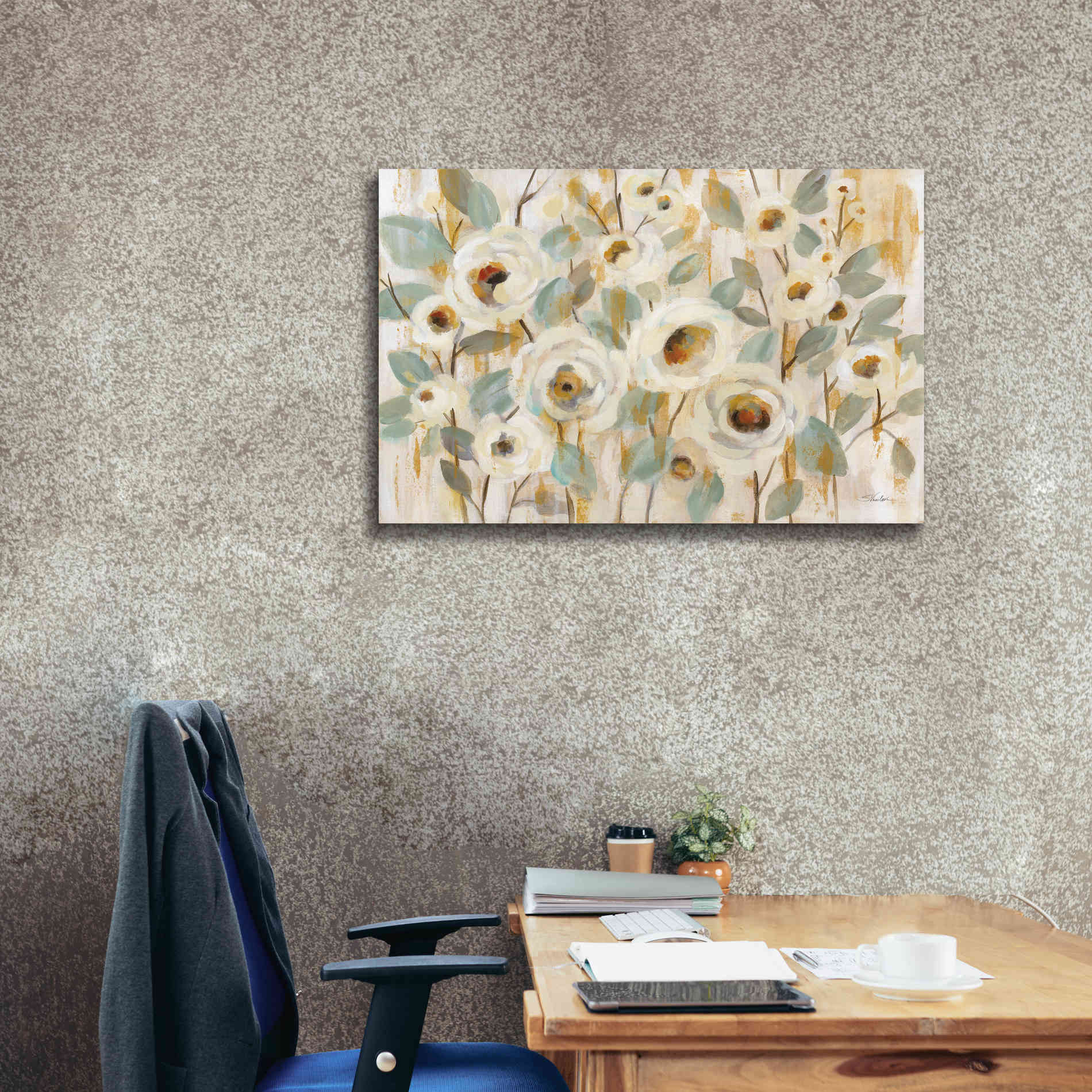 'White Gold and Sage Floral' by Silvia Vassileva, Canvas Wall Art,40 x 26