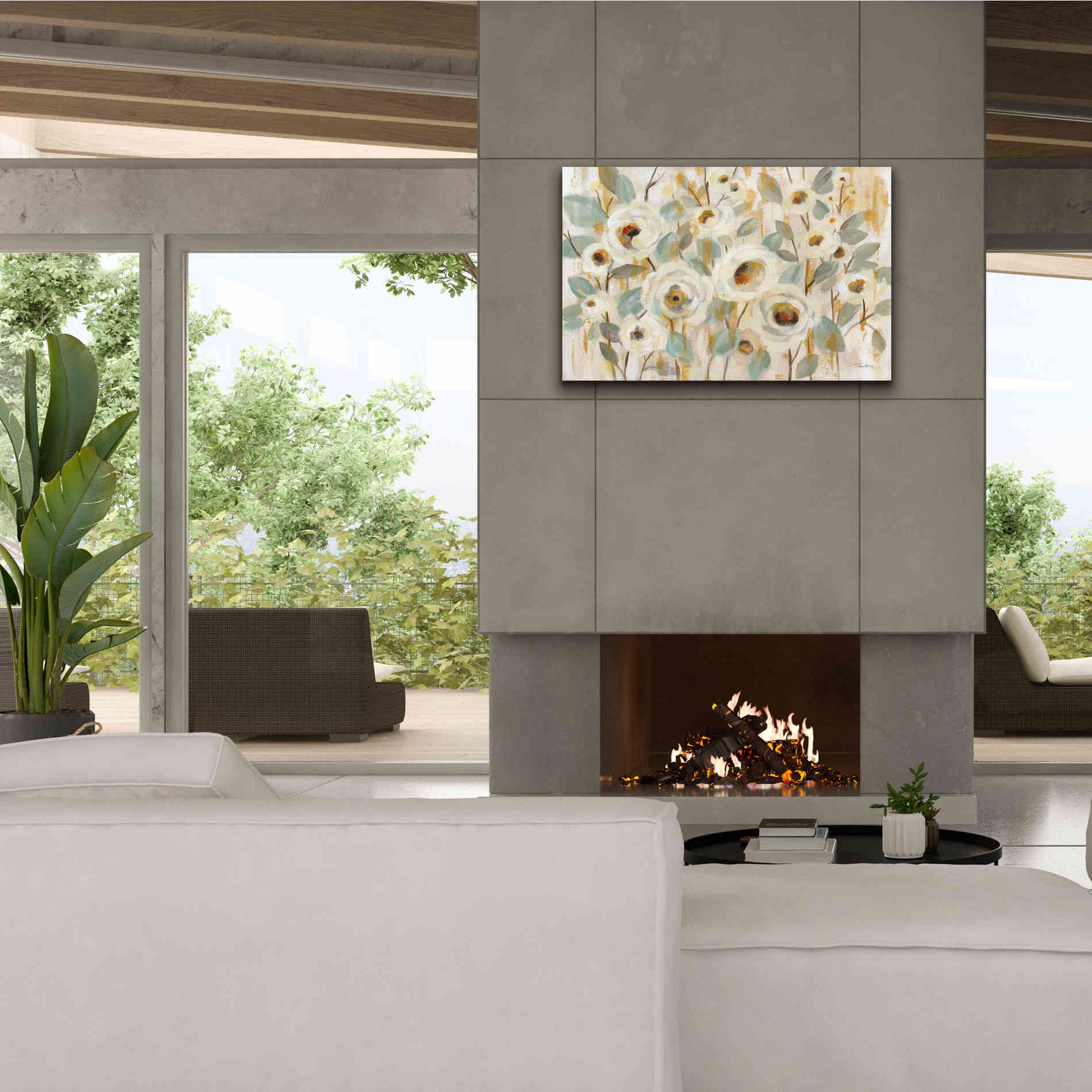 'White Gold and Sage Floral' by Silvia Vassileva, Canvas Wall Art,40 x 26