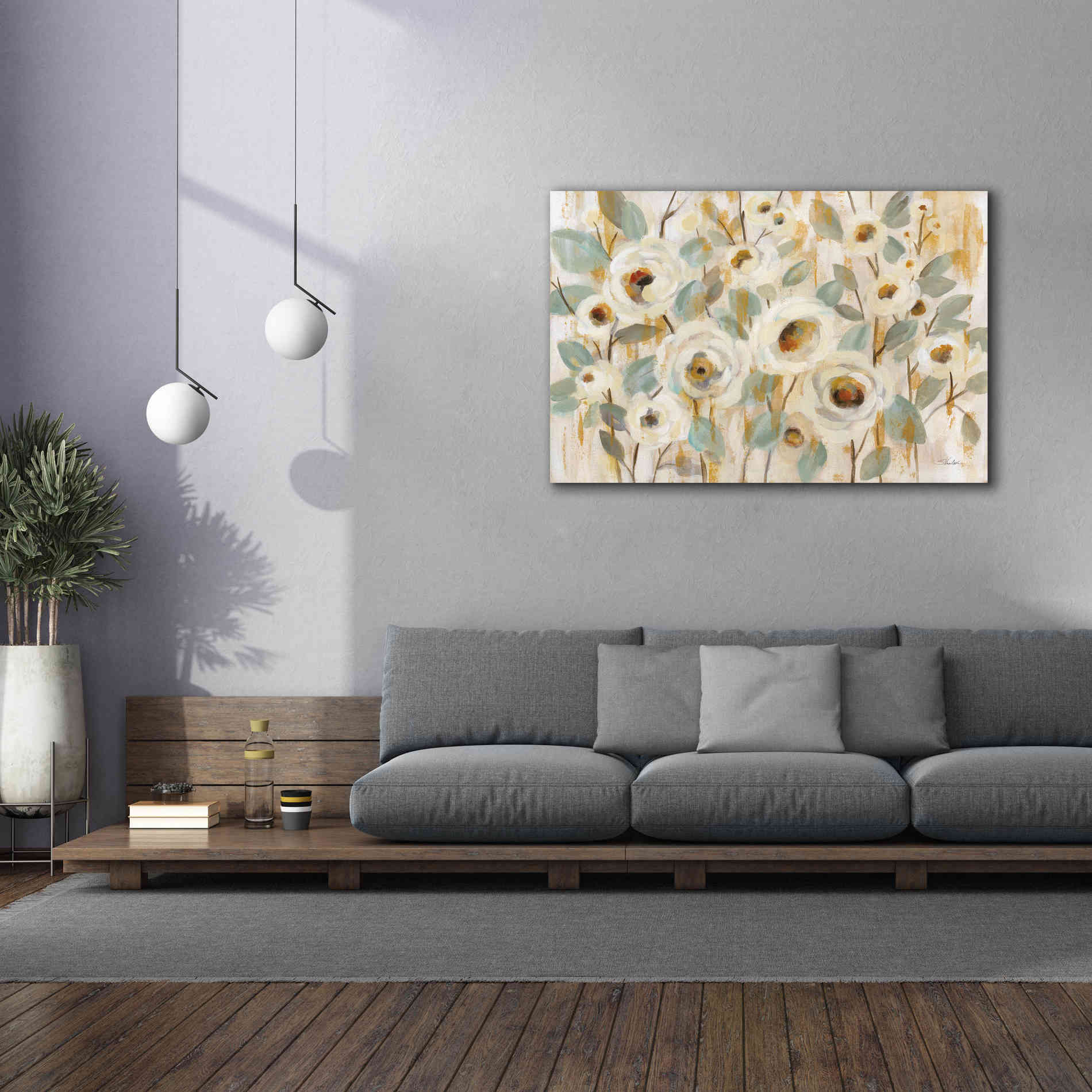 'White Gold and Sage Floral' by Silvia Vassileva, Canvas Wall Art,60 x 40