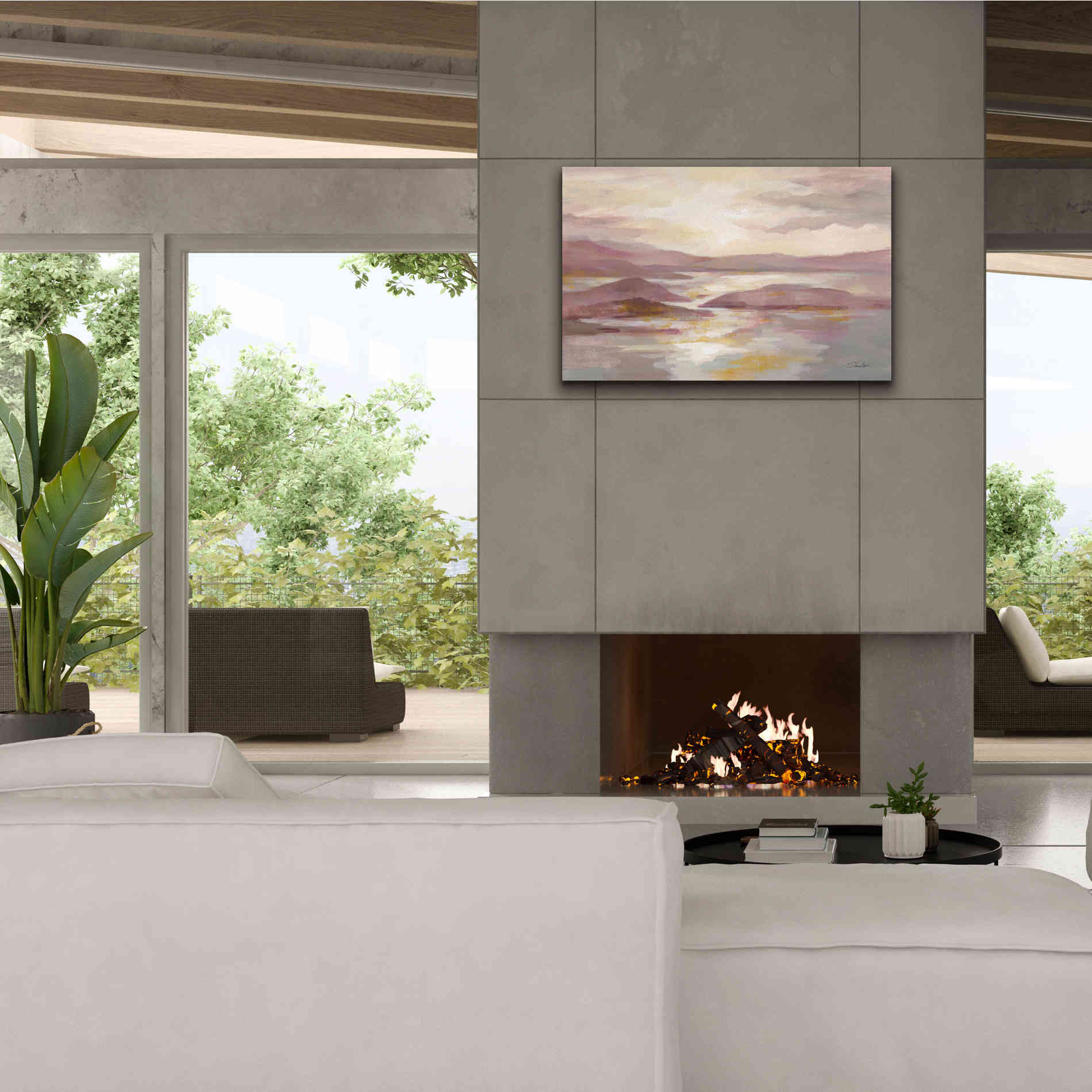 'Pink and Gold Landscape' by Silvia Vassileva, Canvas Wall Art,40 x 26