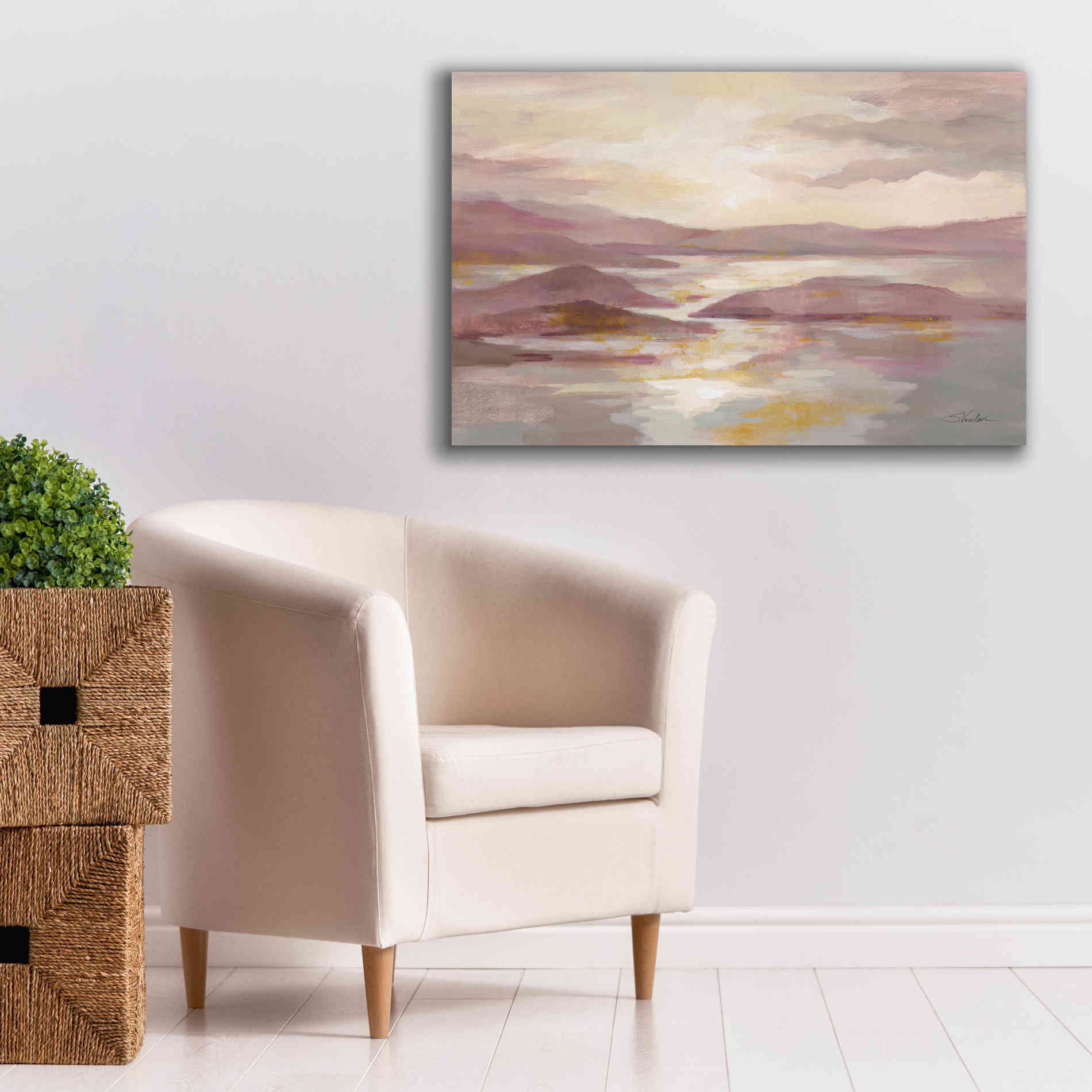 'Pink and Gold Landscape' by Silvia Vassileva, Canvas Wall Art,40 x 26
