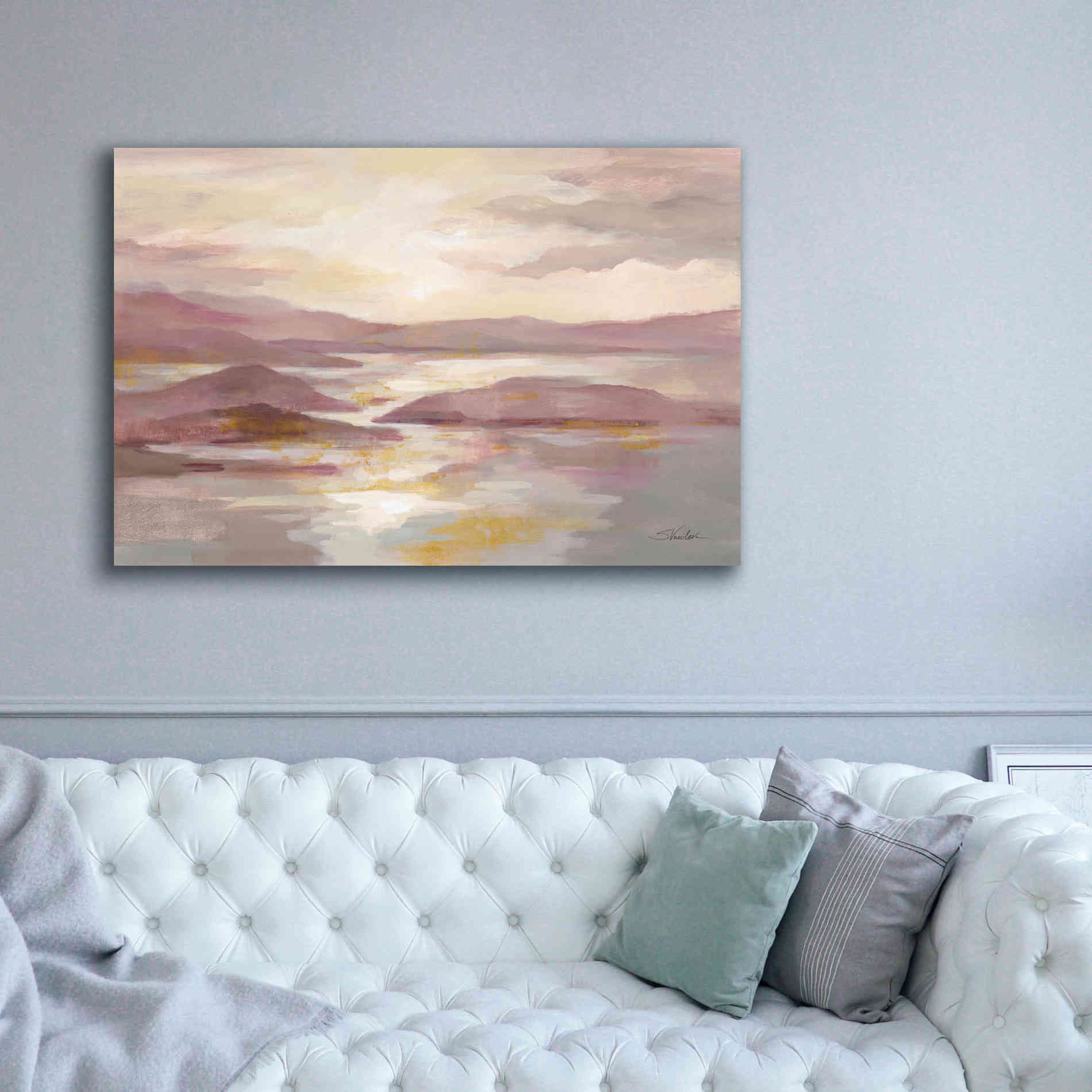 'Pink and Gold Landscape' by Silvia Vassileva, Canvas Wall Art,60 x 40