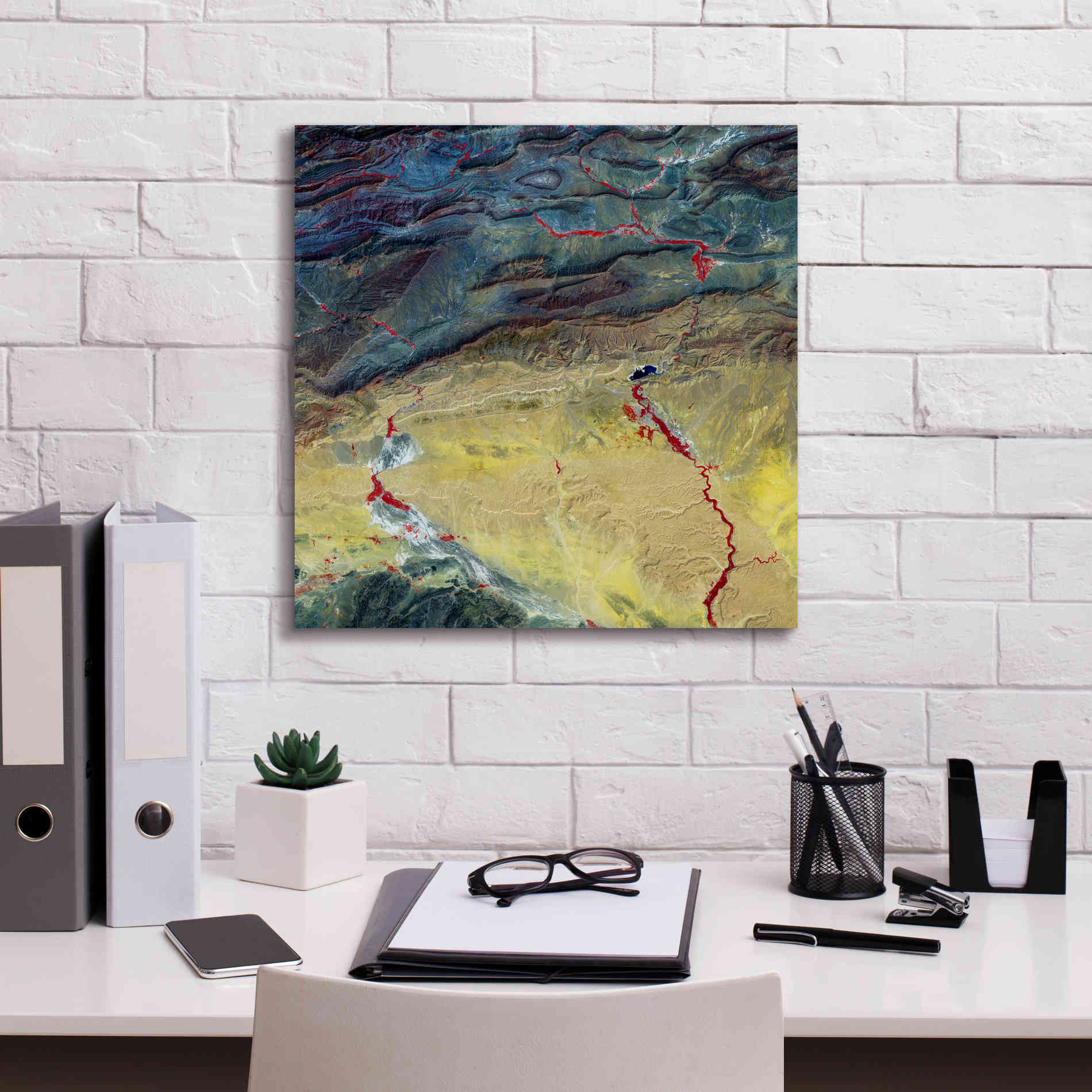 'Earth as Art: Crimson Streams,' Canvas Wall Art,18 x 18