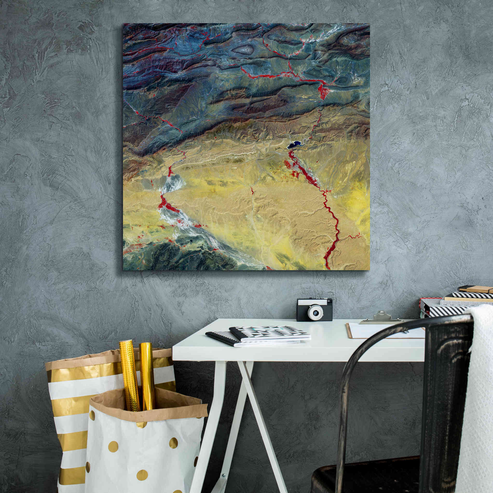 'Earth as Art: Crimson Streams,' Canvas Wall Art,26 x 26