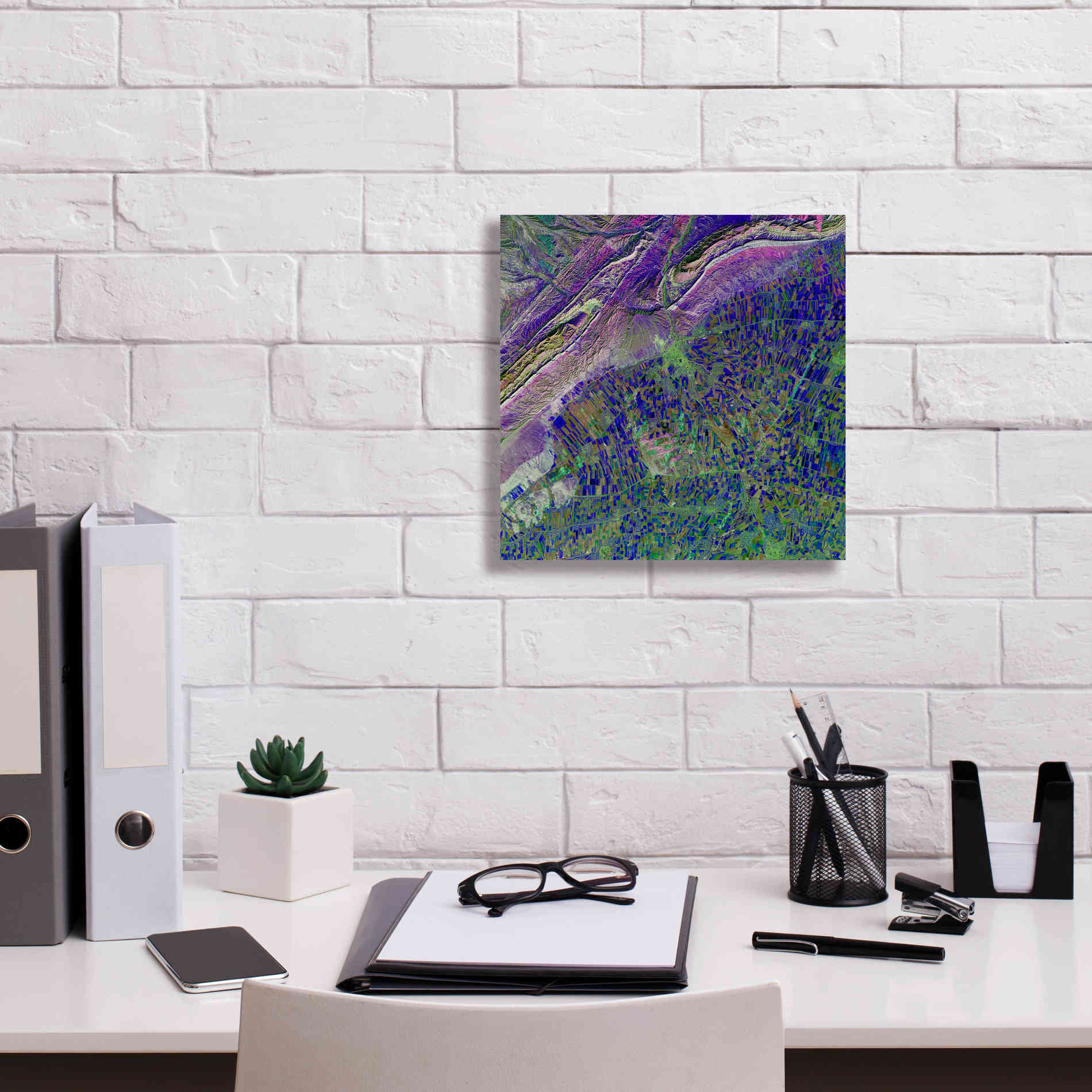 'Earth as Art: Deep Blue Cubism,' Canvas Wall Art,12 x 12