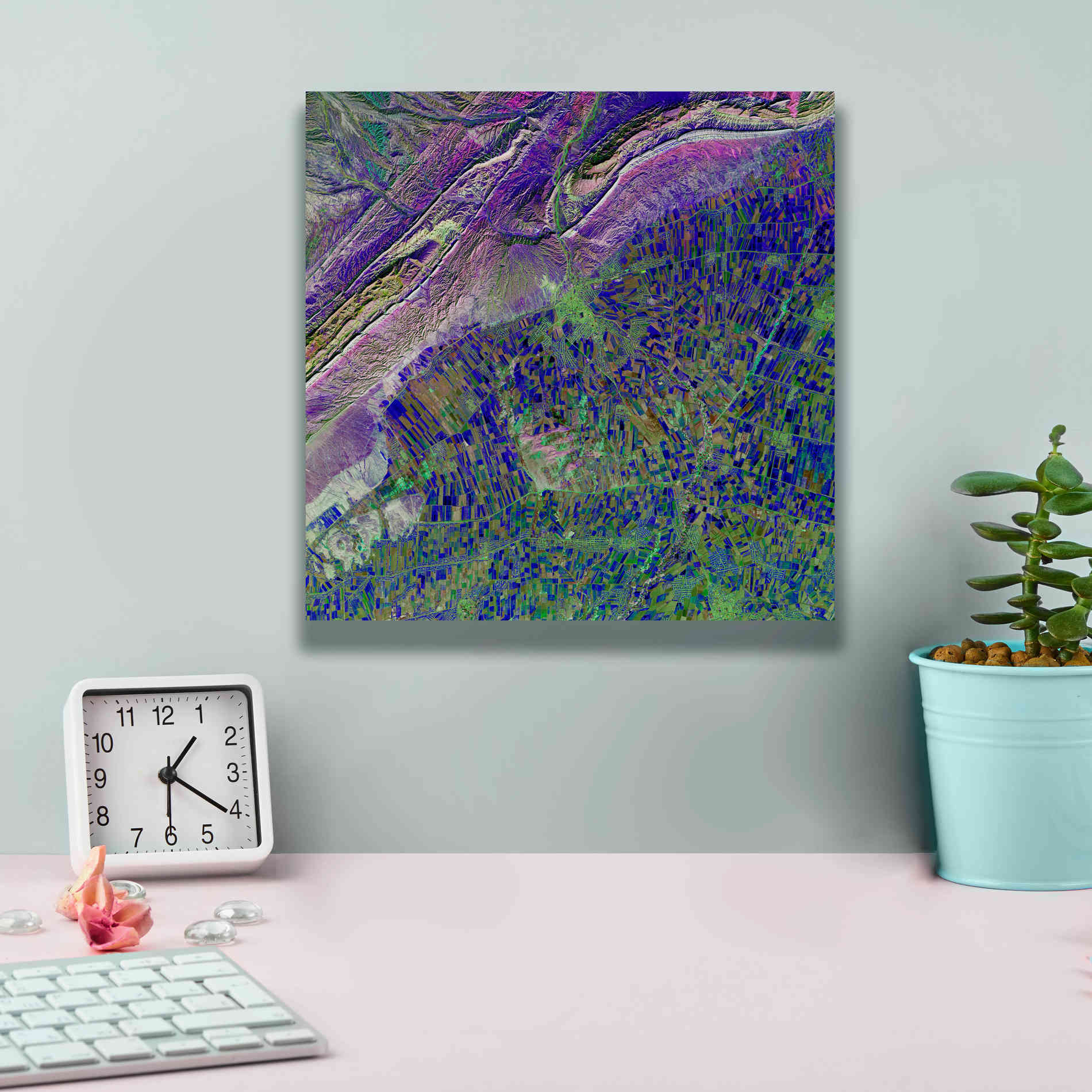 'Earth as Art: Deep Blue Cubism,' Canvas Wall Art,12 x 12