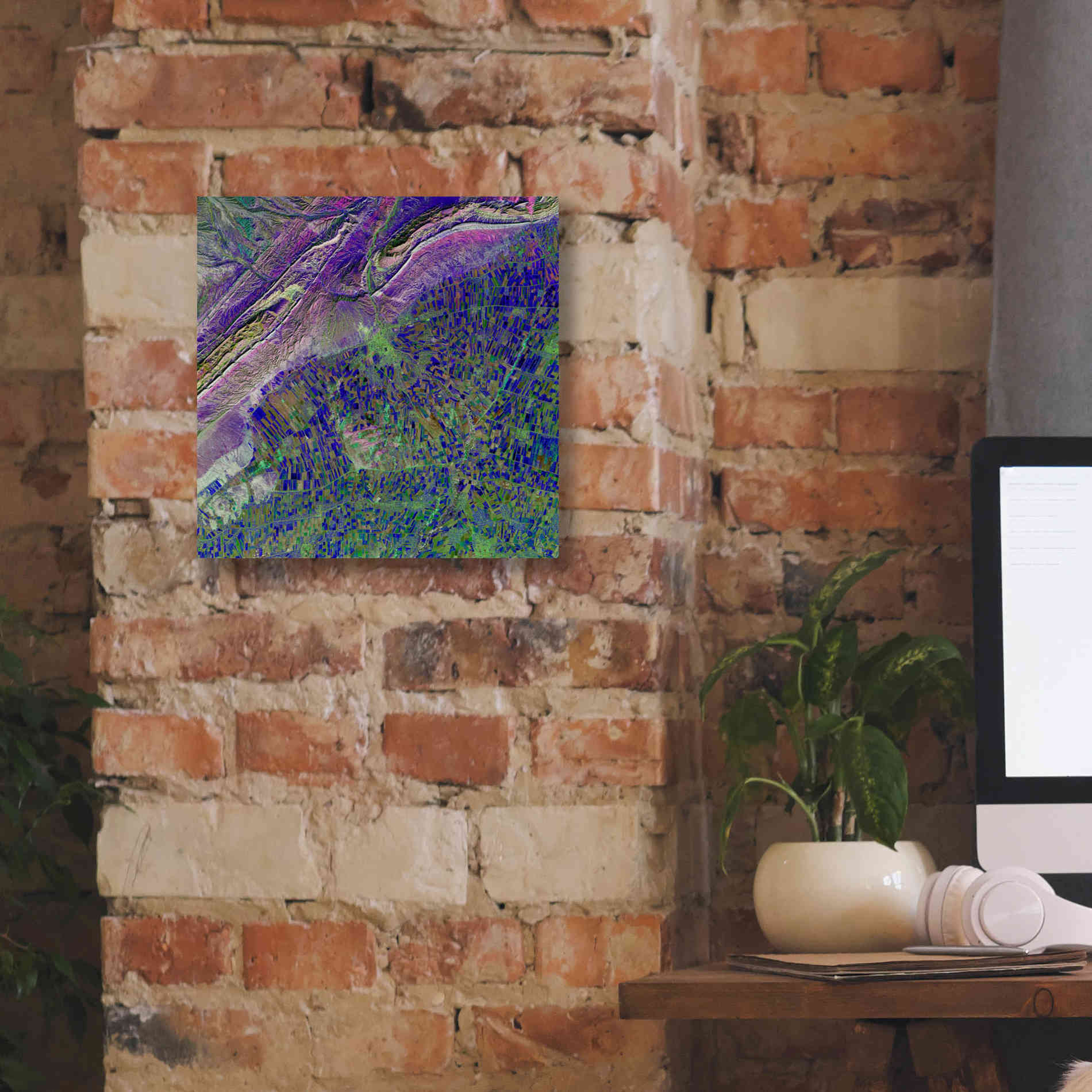 'Earth as Art: Deep Blue Cubism,' Canvas Wall Art,12 x 12