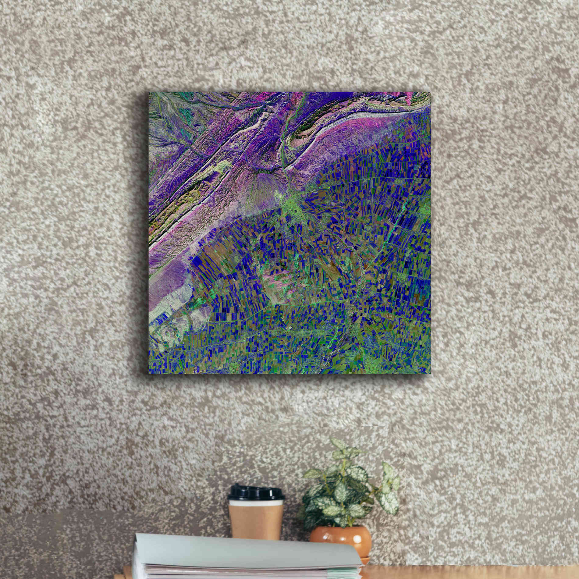 'Earth as Art: Deep Blue Cubism,' Canvas Wall Art,18 x 18