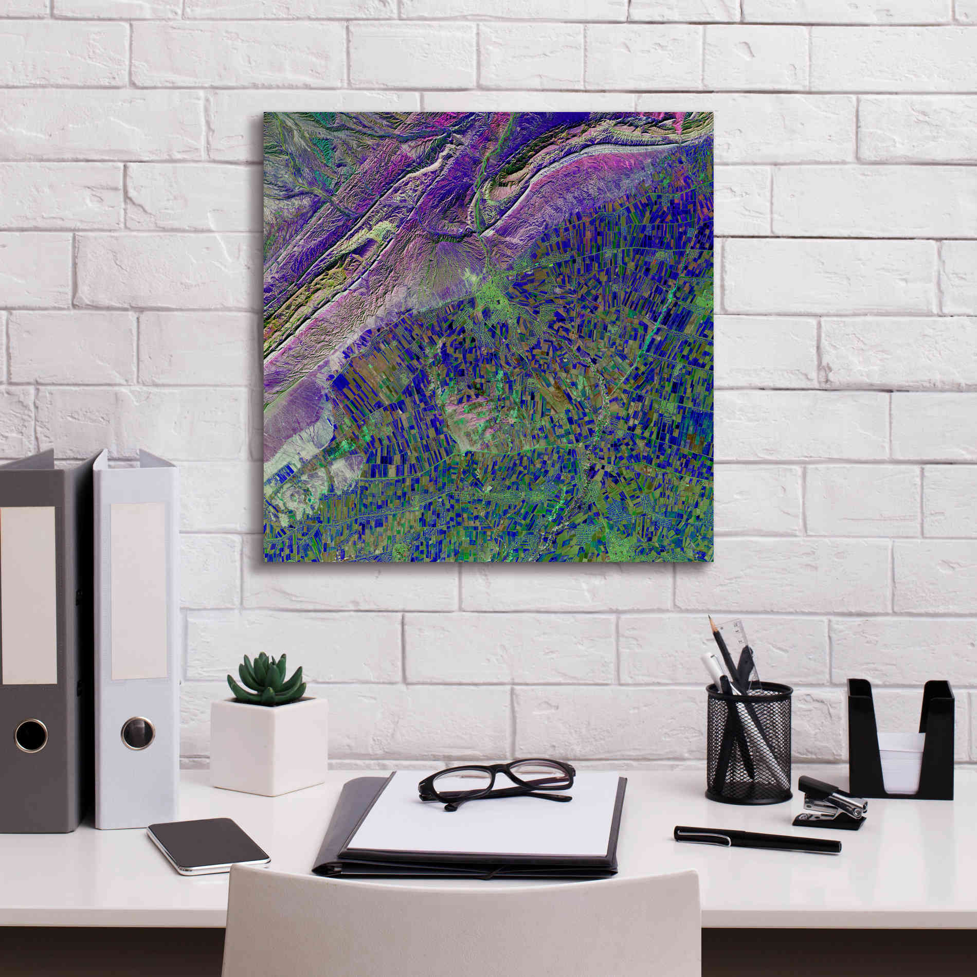 'Earth as Art: Deep Blue Cubism,' Canvas Wall Art,18 x 18