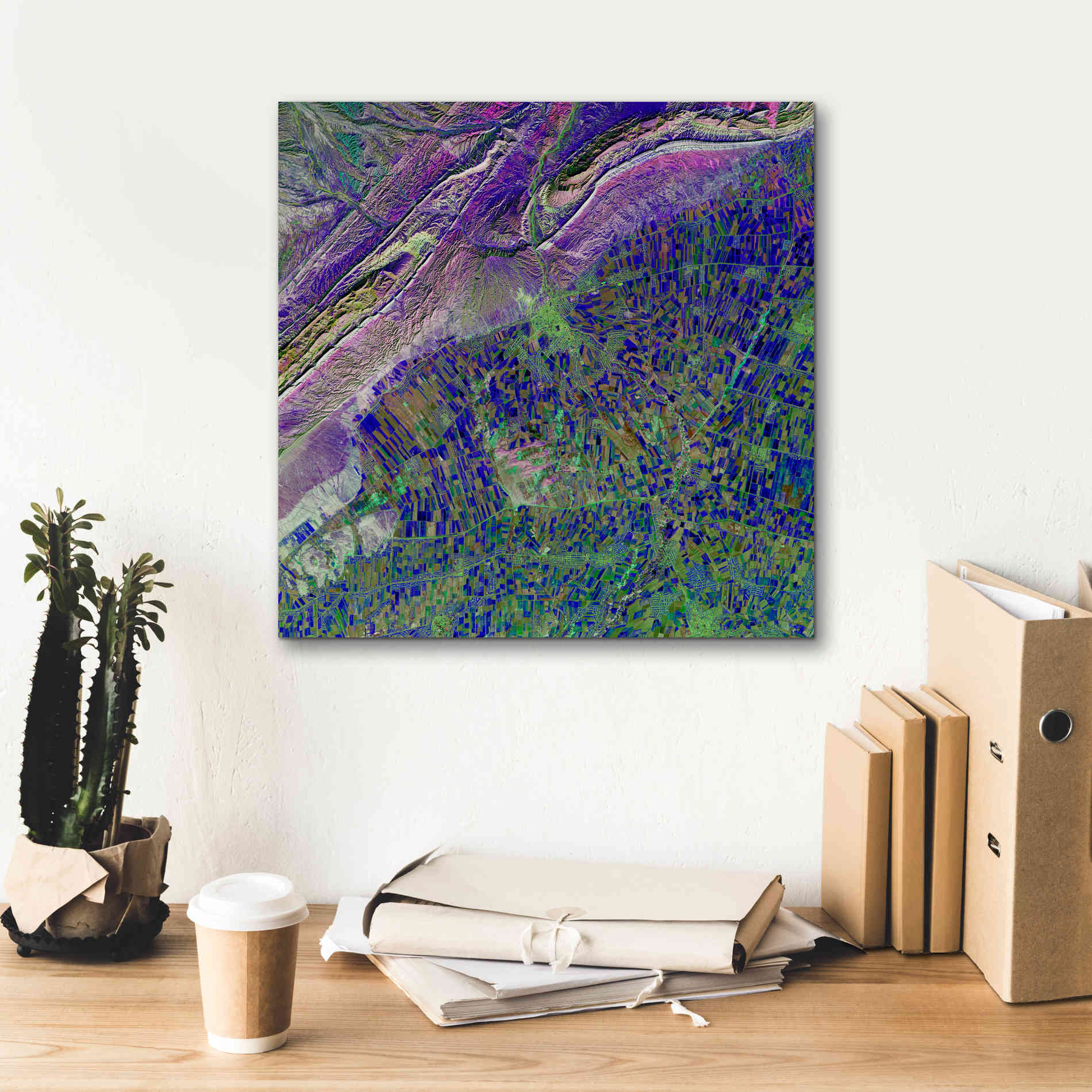 'Earth as Art: Deep Blue Cubism,' Canvas Wall Art,18 x 18