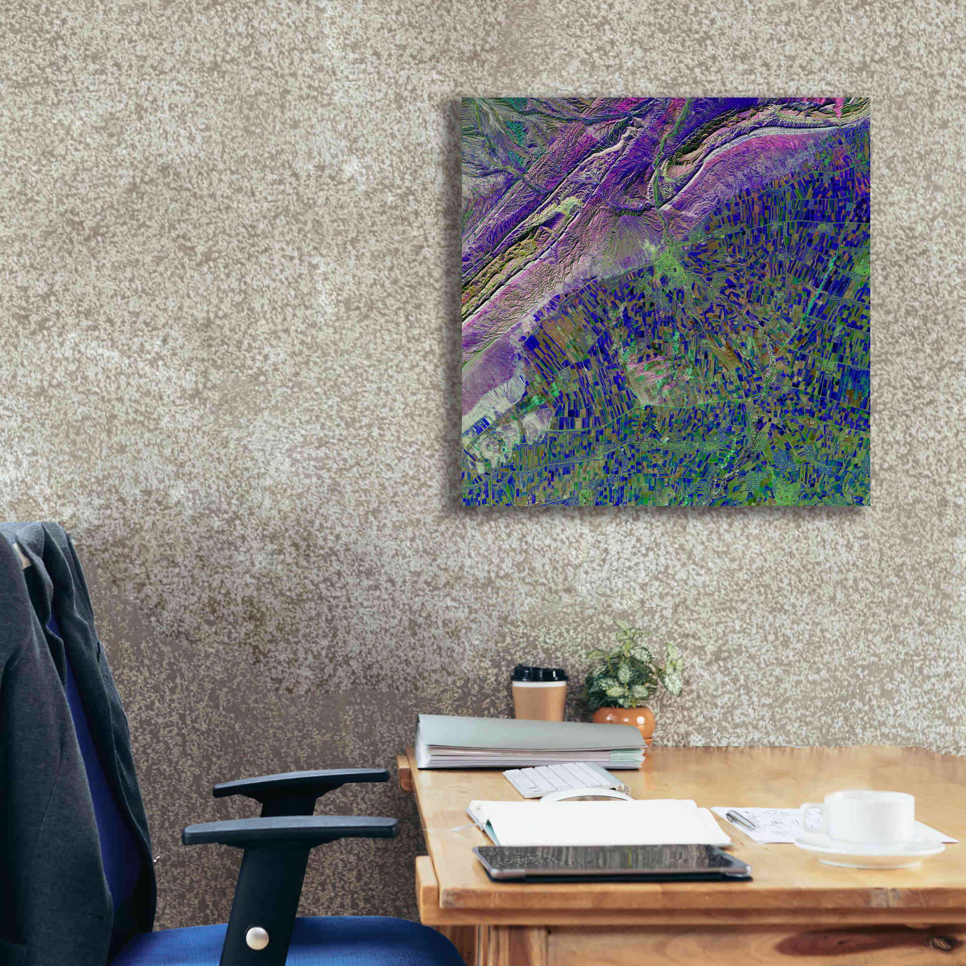 'Earth as Art: Deep Blue Cubism,' Canvas Wall Art,26 x 26