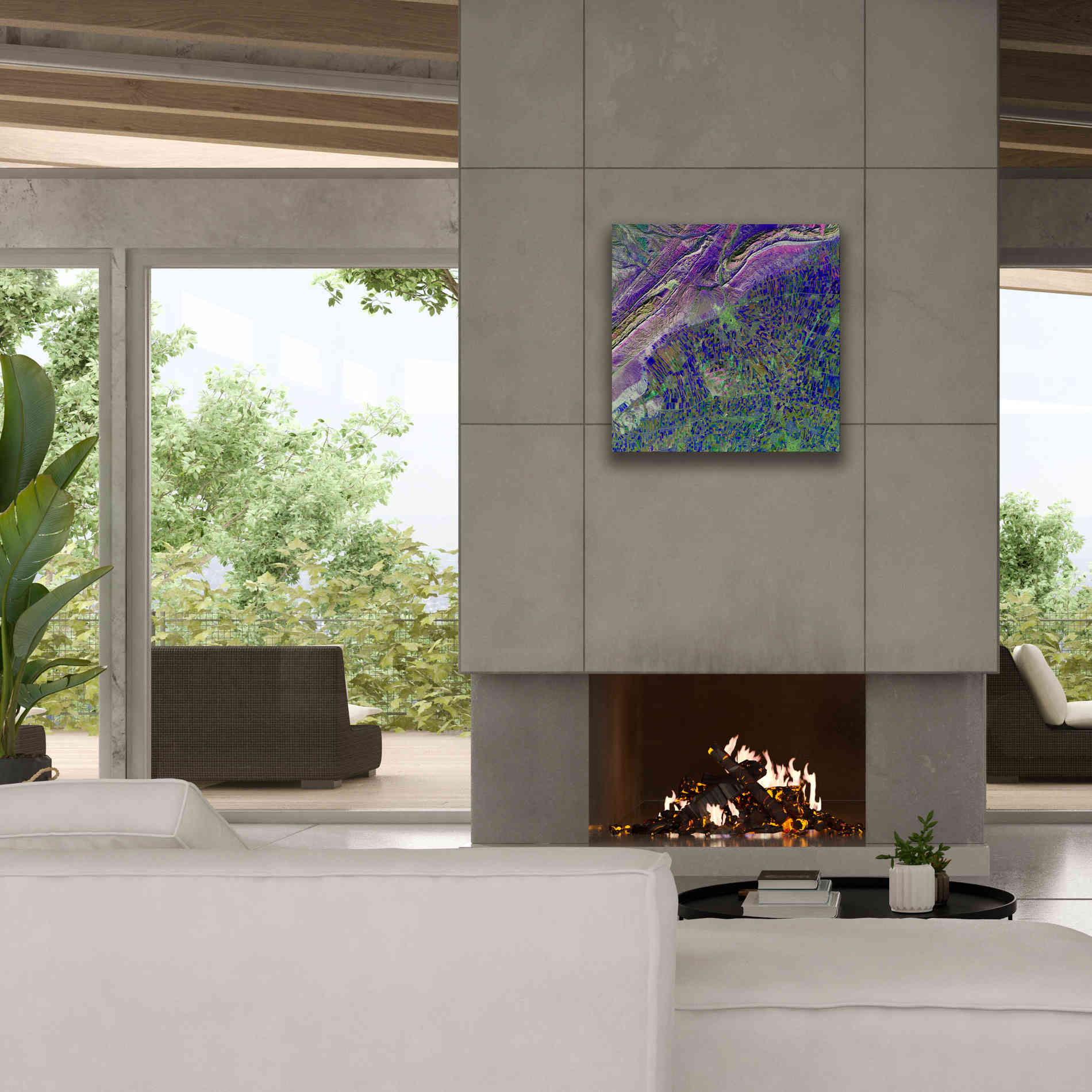 'Earth as Art: Deep Blue Cubism,' Canvas Wall Art,26 x 26