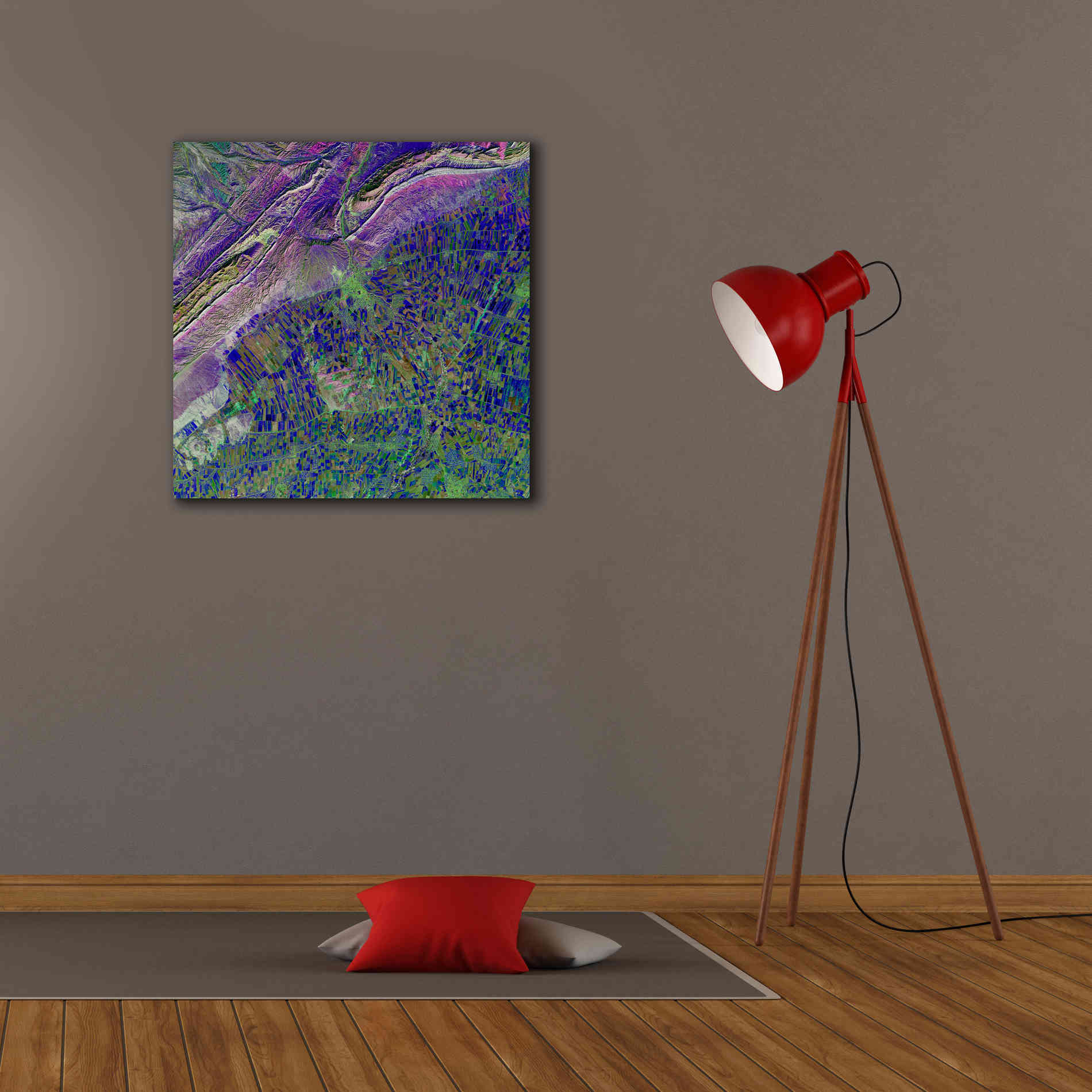 'Earth as Art: Deep Blue Cubism,' Canvas Wall Art,26 x 26