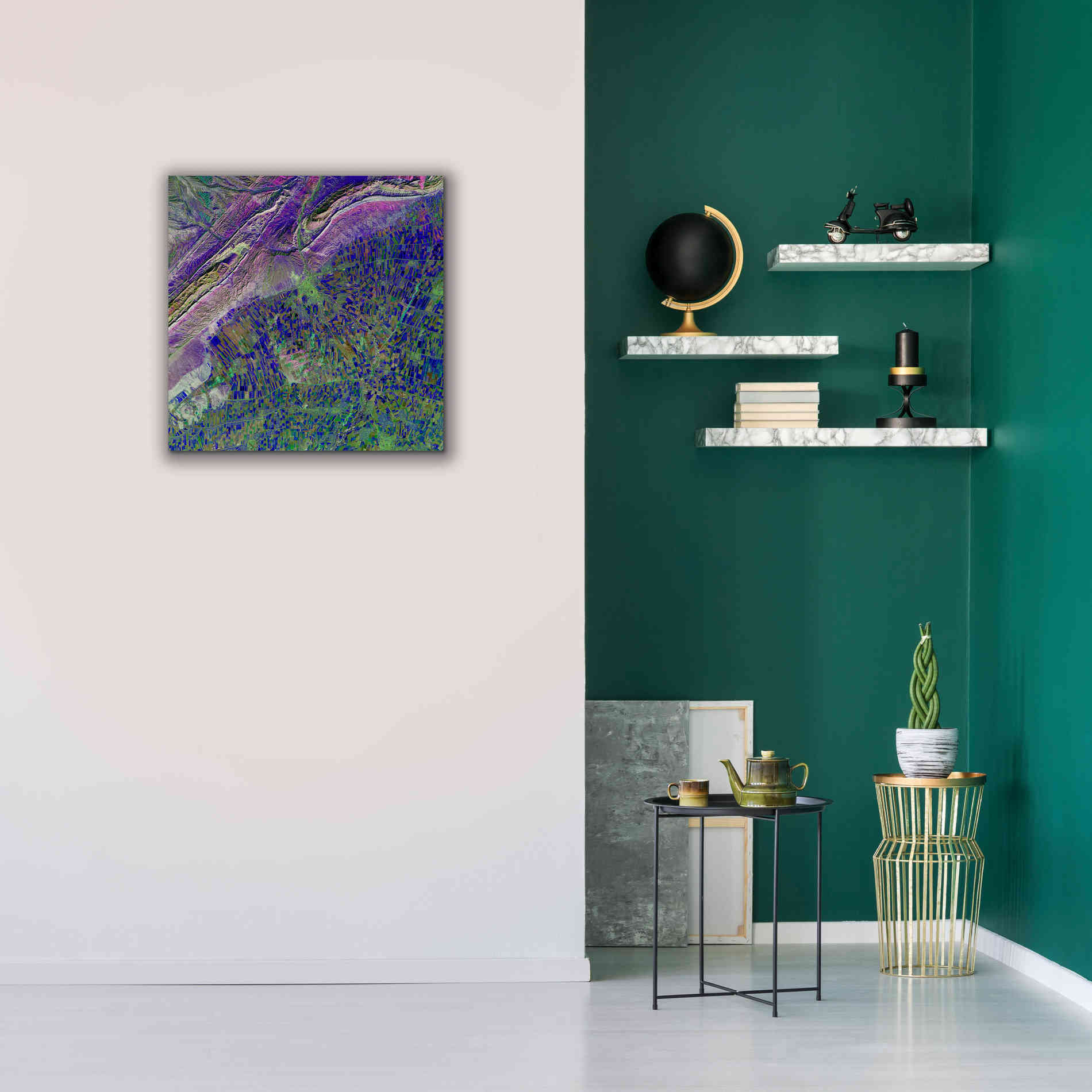 'Earth as Art: Deep Blue Cubism,' Canvas Wall Art,26 x 26