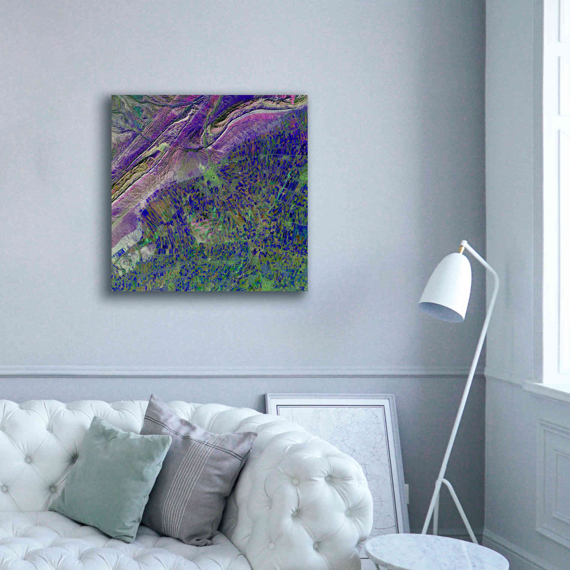 'Earth as Art: Deep Blue Cubism,' Canvas Wall Art,37 x 37