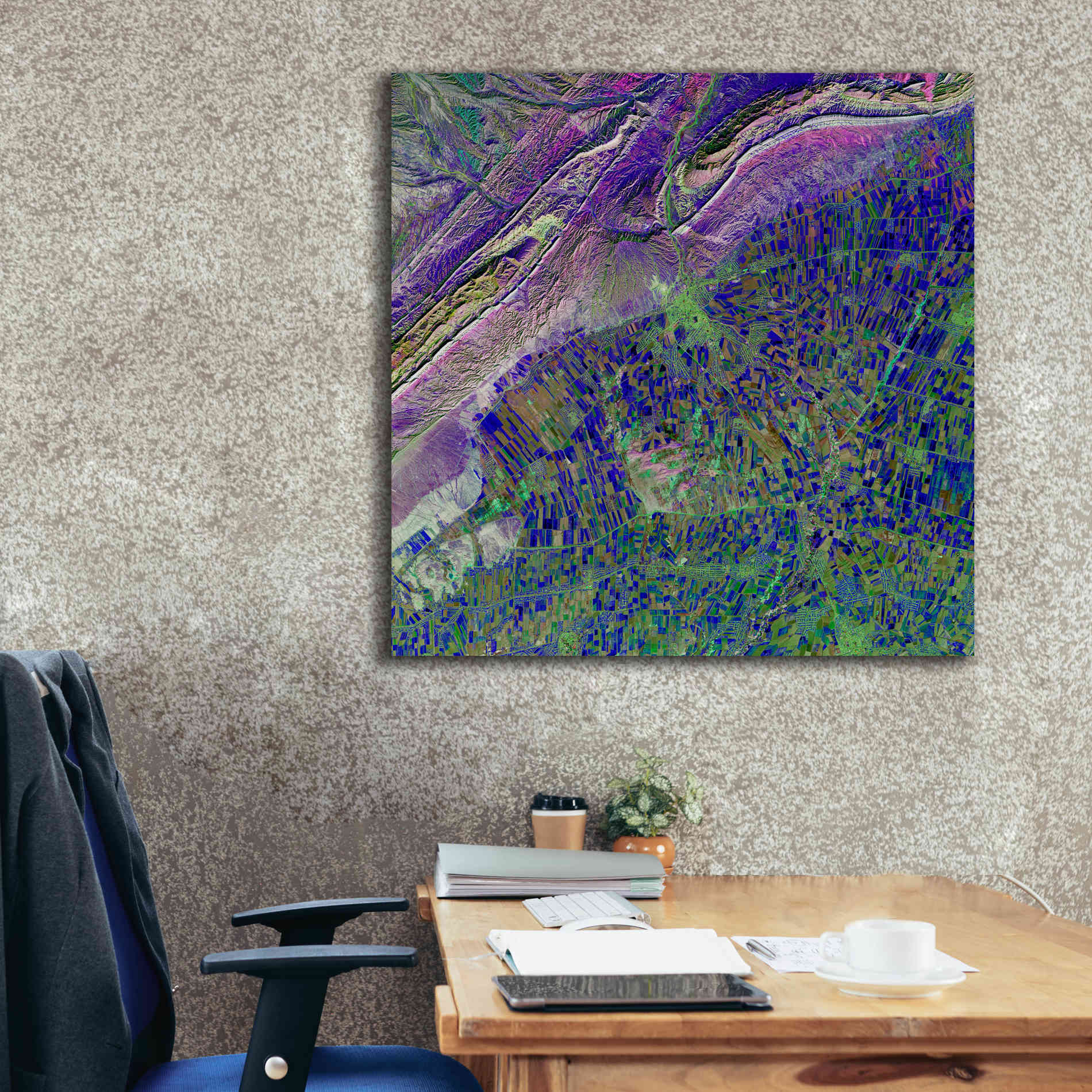 'Earth as Art: Deep Blue Cubism,' Canvas Wall Art,37 x 37