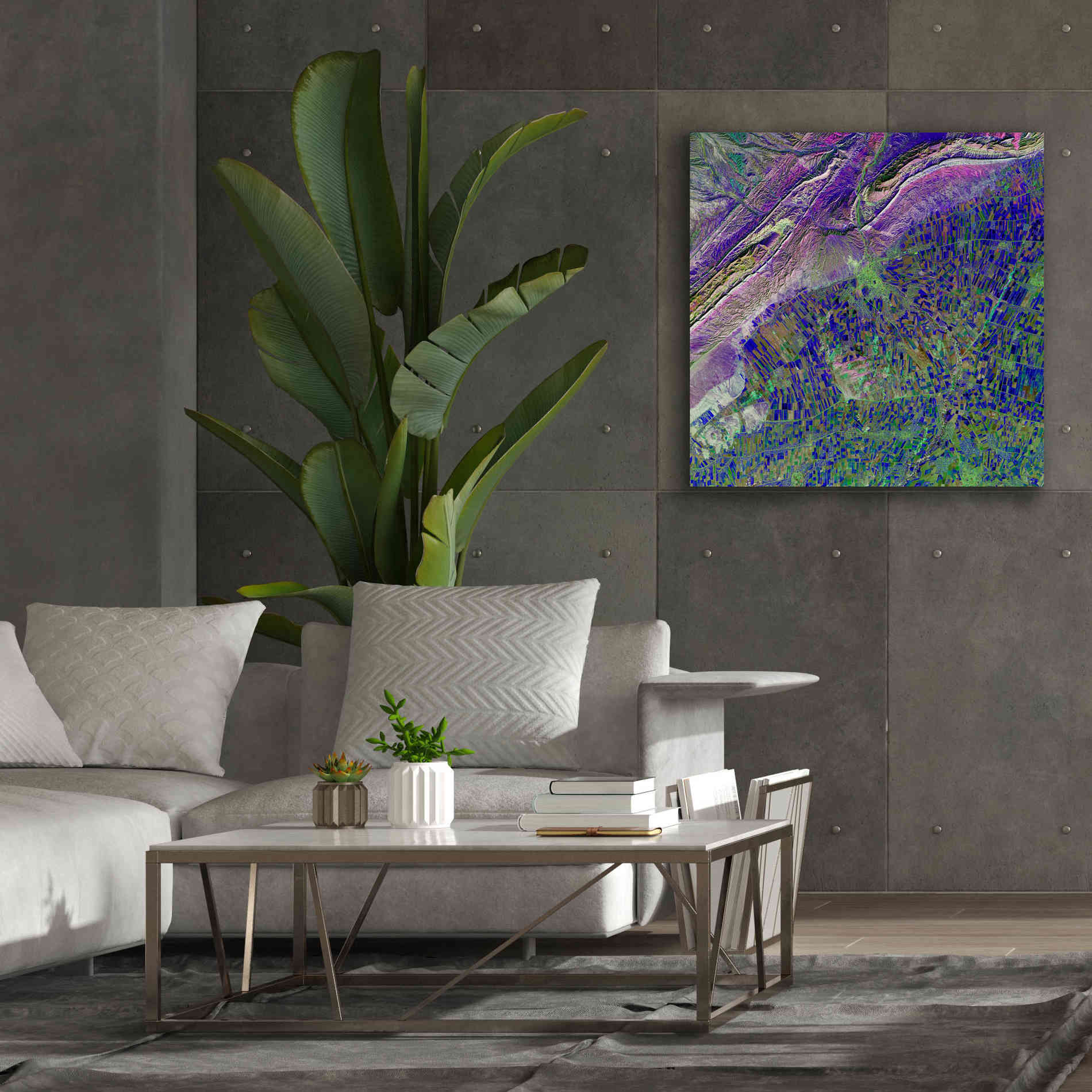 'Earth as Art: Deep Blue Cubism,' Canvas Wall Art,37 x 37