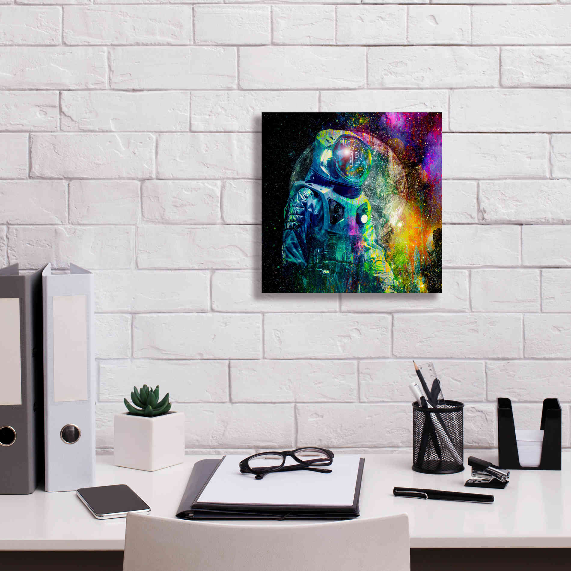 'BTC Bitcoin Moonlanding,' Canvas Wall Art,12 x 12