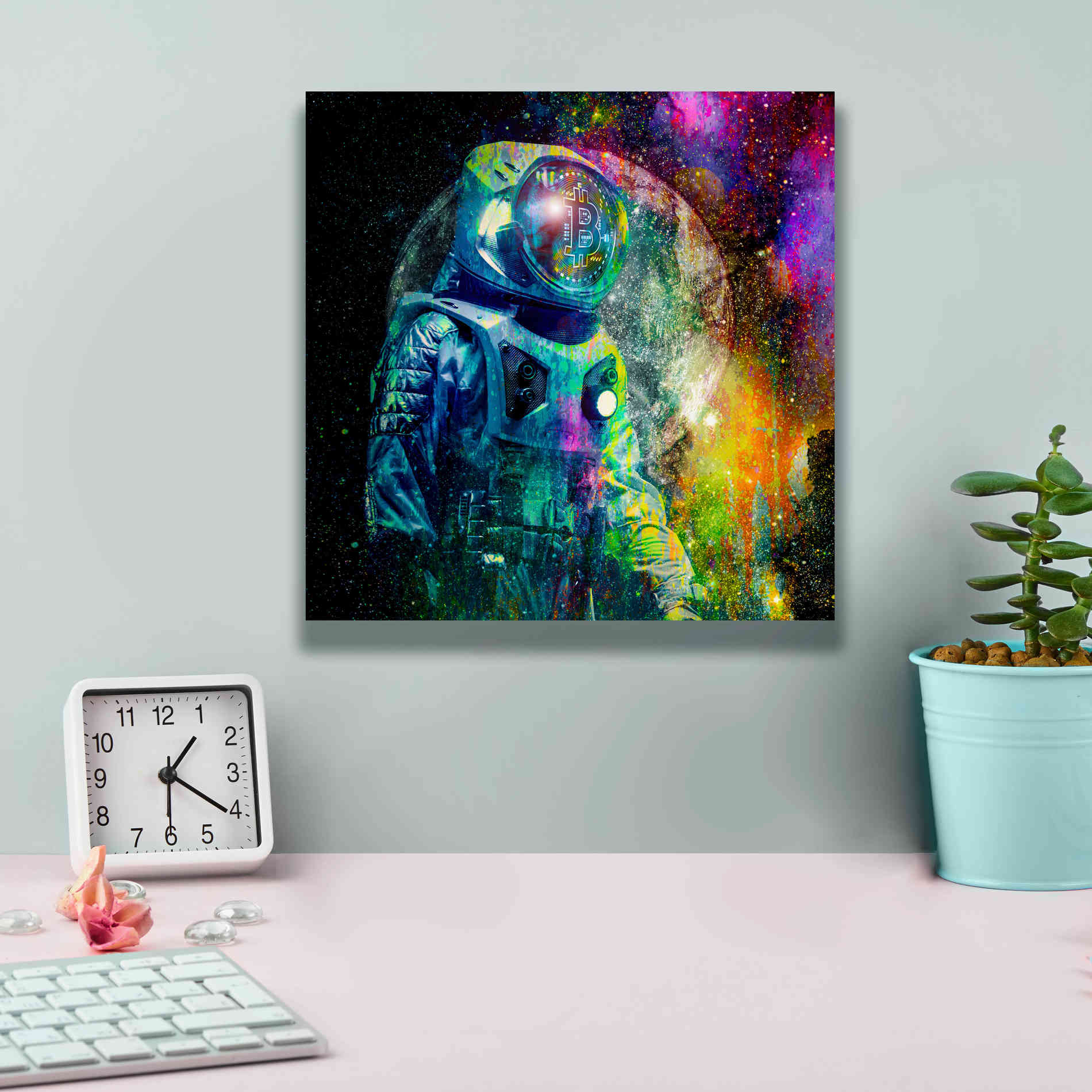 'BTC Bitcoin Moonlanding,' Canvas Wall Art,12 x 12