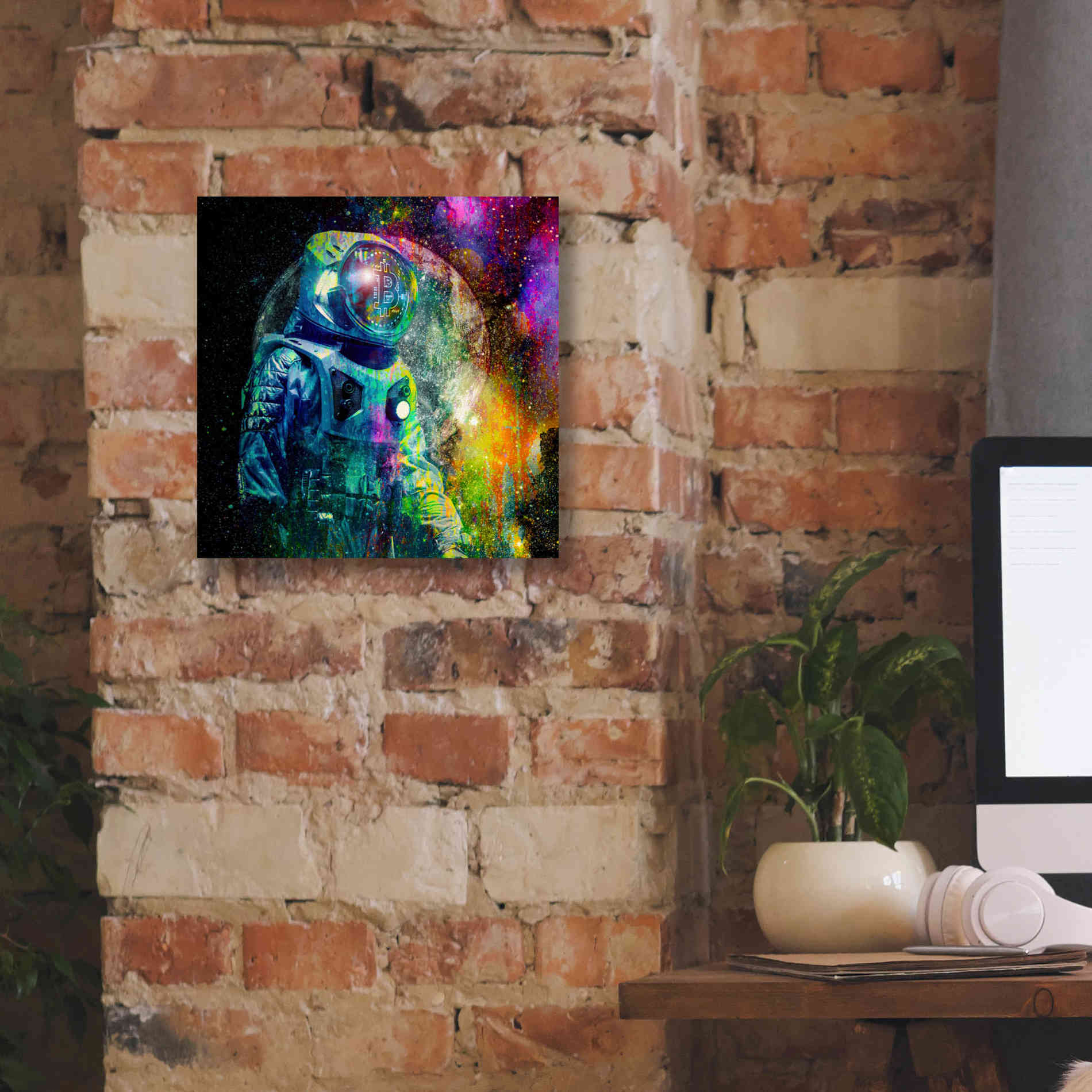 'BTC Bitcoin Moonlanding,' Canvas Wall Art,12 x 12