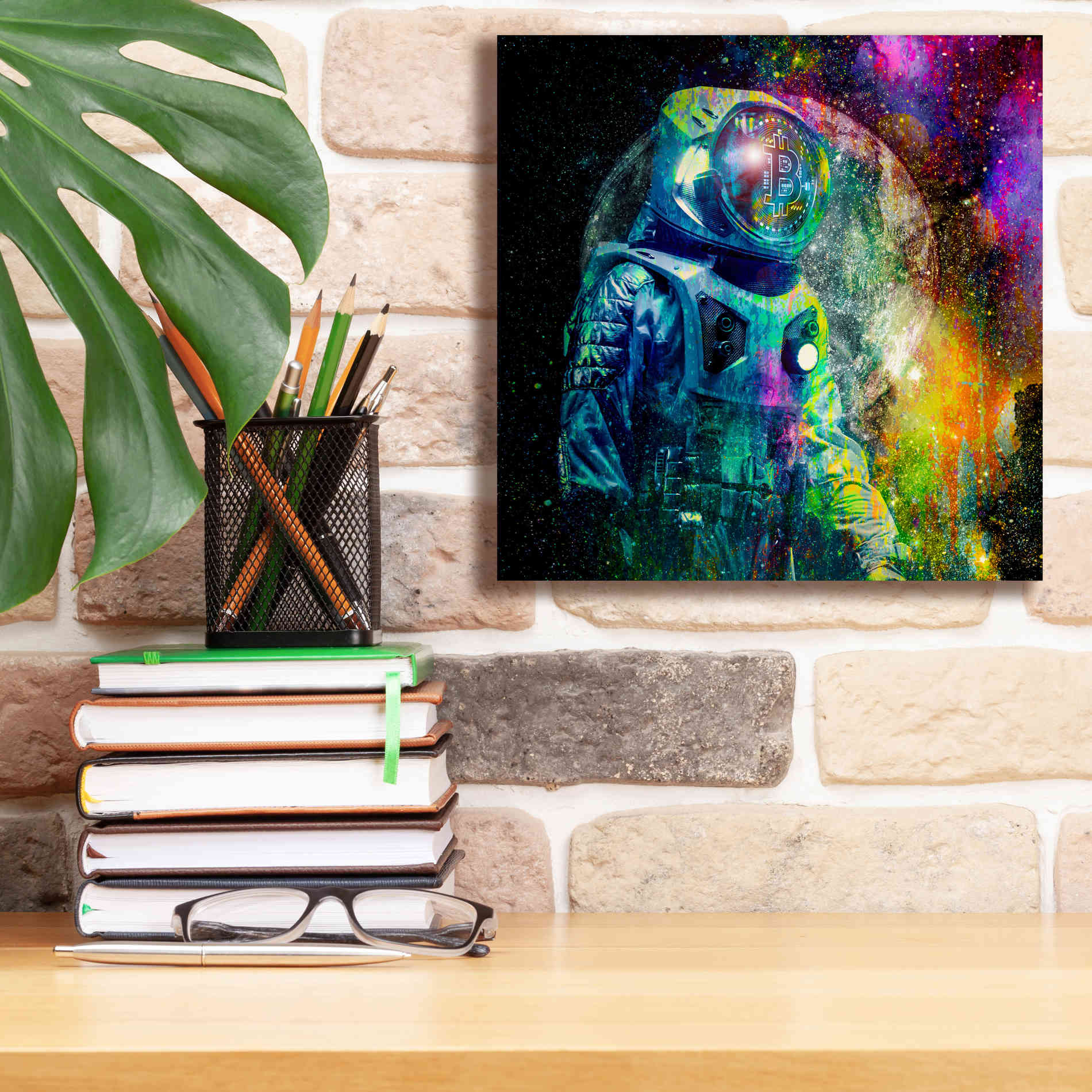 'BTC Bitcoin Moonlanding,' Canvas Wall Art,12 x 12