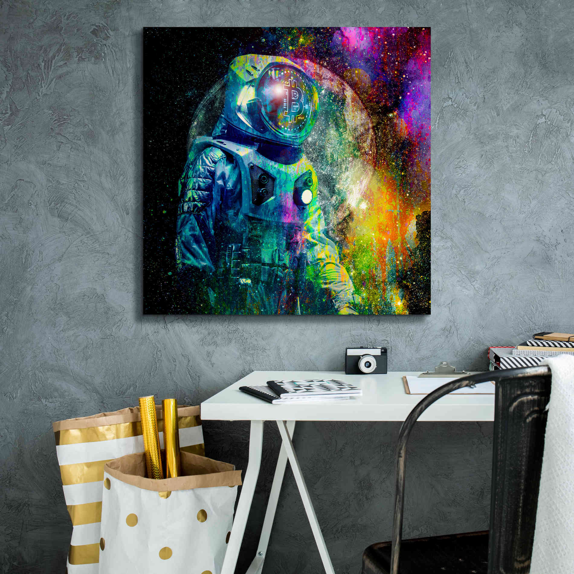 'BTC Bitcoin Moonlanding,' Canvas Wall Art,26 x 26