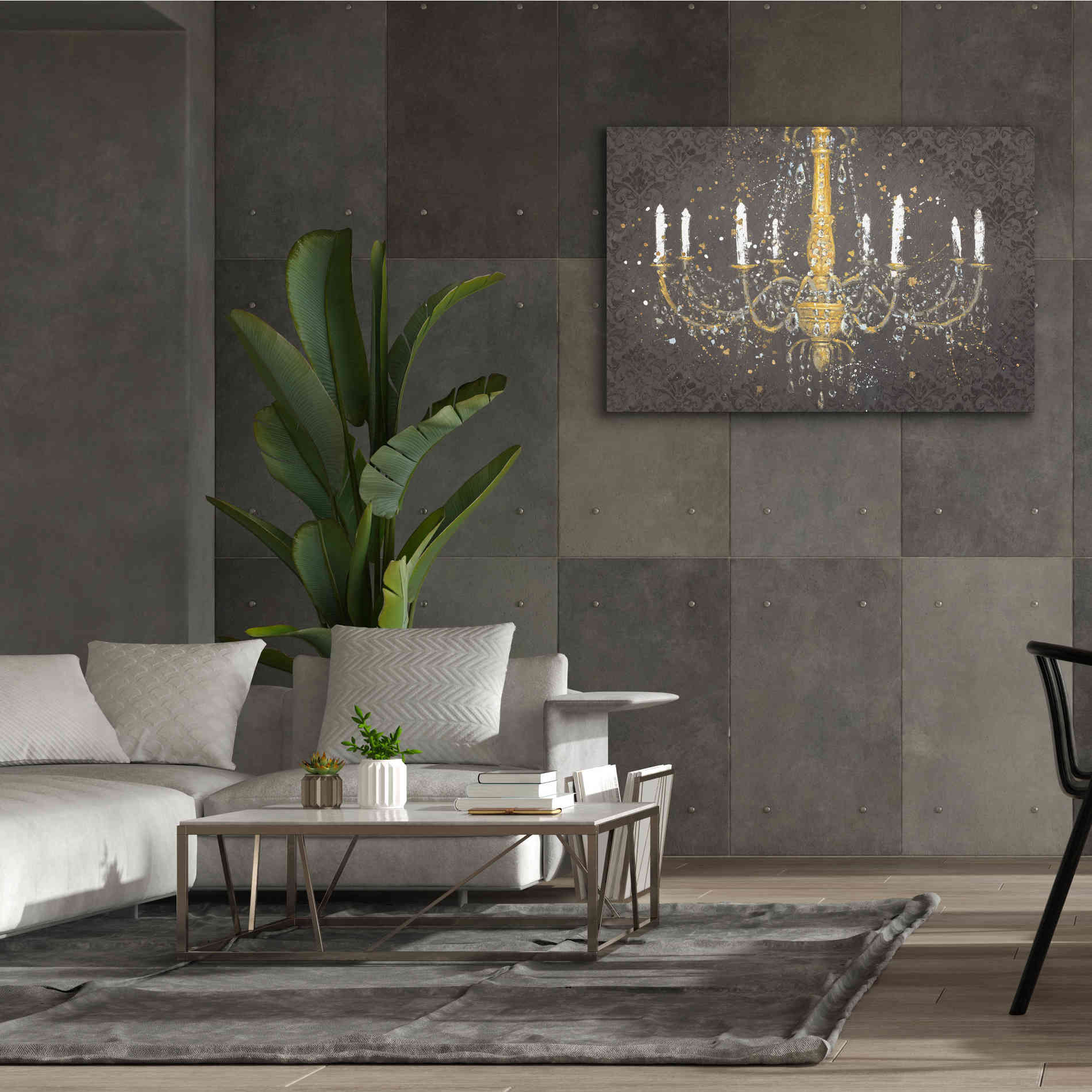 Epic Art 'Grand Chandelier Gray' by James Wiens, Canvas Wall Art,60 x 40
