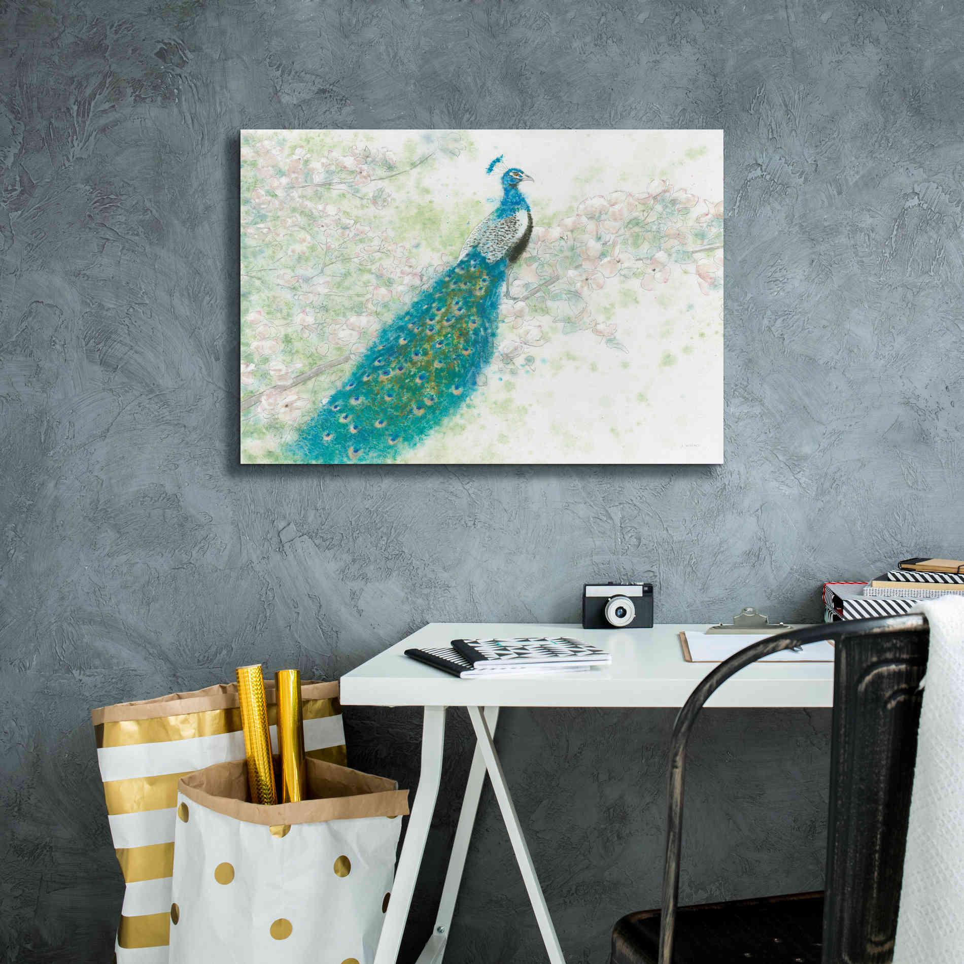 'Spring Peacock I' by James Wiens, Canvas Wall Art,26 x 18