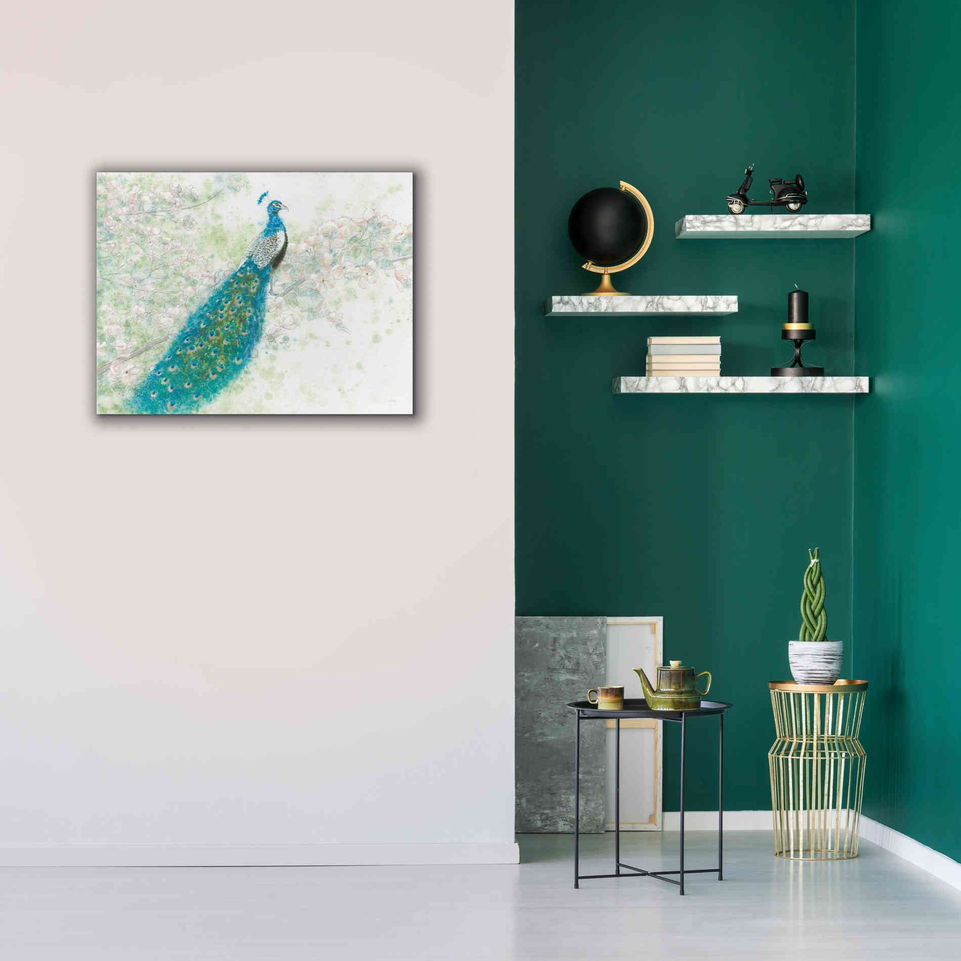 'Spring Peacock I' by James Wiens, Canvas Wall Art,34 x 26