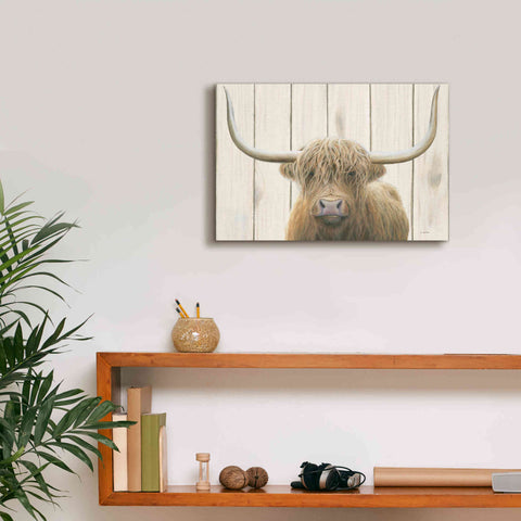 Image of 'Highland Cow Shiplap' by James Wiens, Canvas Wall Art,18 x 12