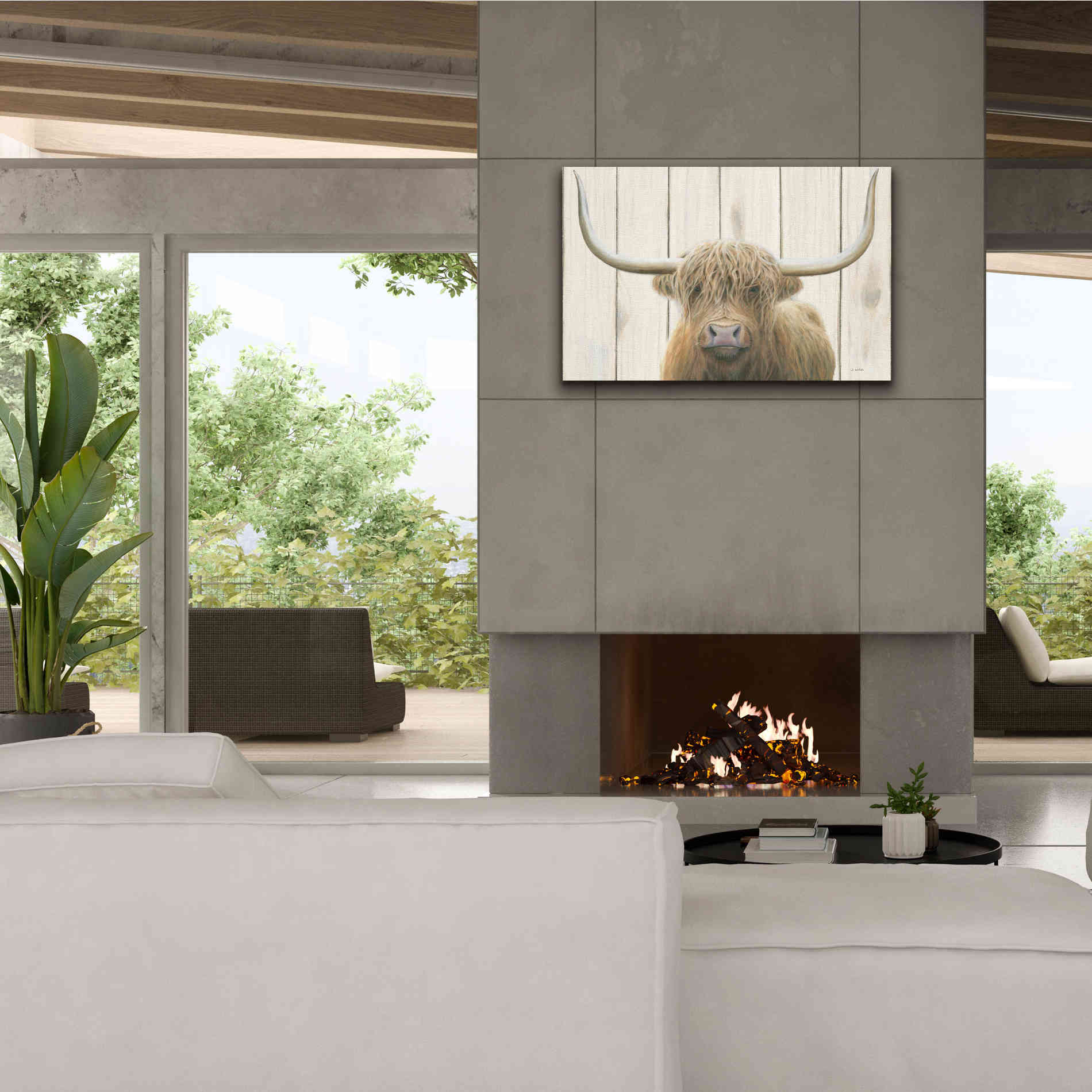 'Highland Cow Shiplap' by James Wiens, Canvas Wall Art,40 x 26