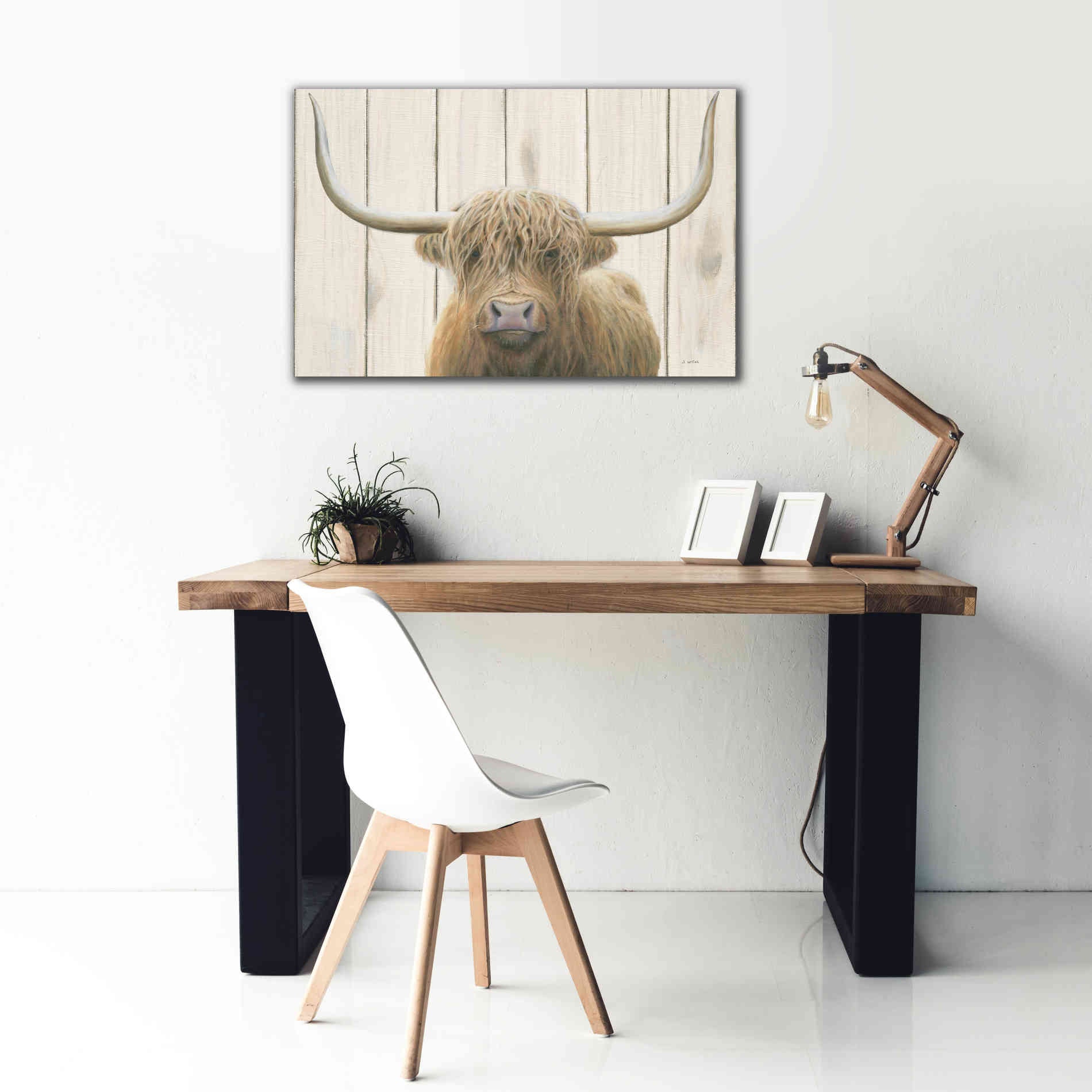 'Highland Cow Shiplap' by James Wiens, Canvas Wall Art,40 x 26