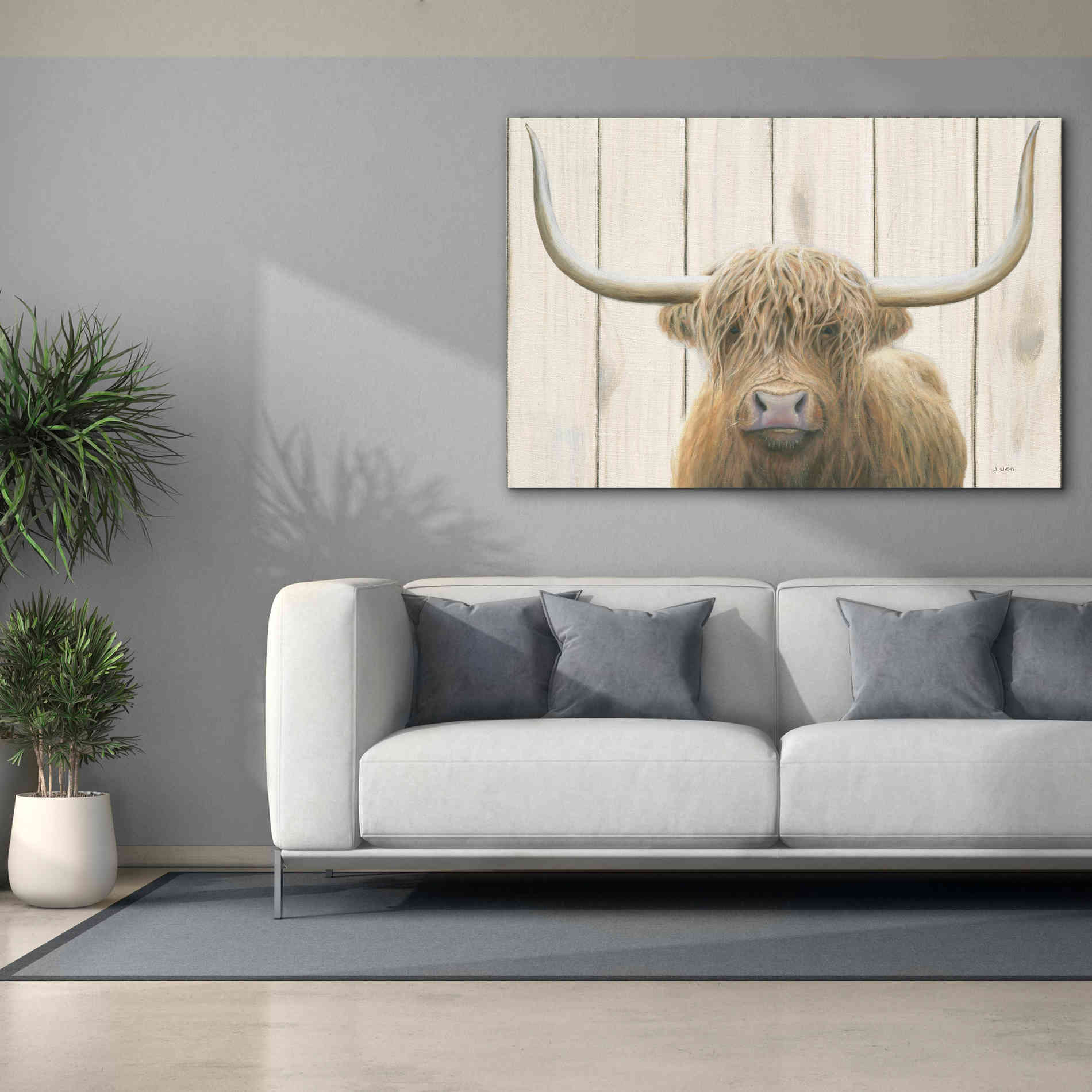 'Highland Cow Shiplap' by James Wiens, Canvas Wall Art,60 x 40