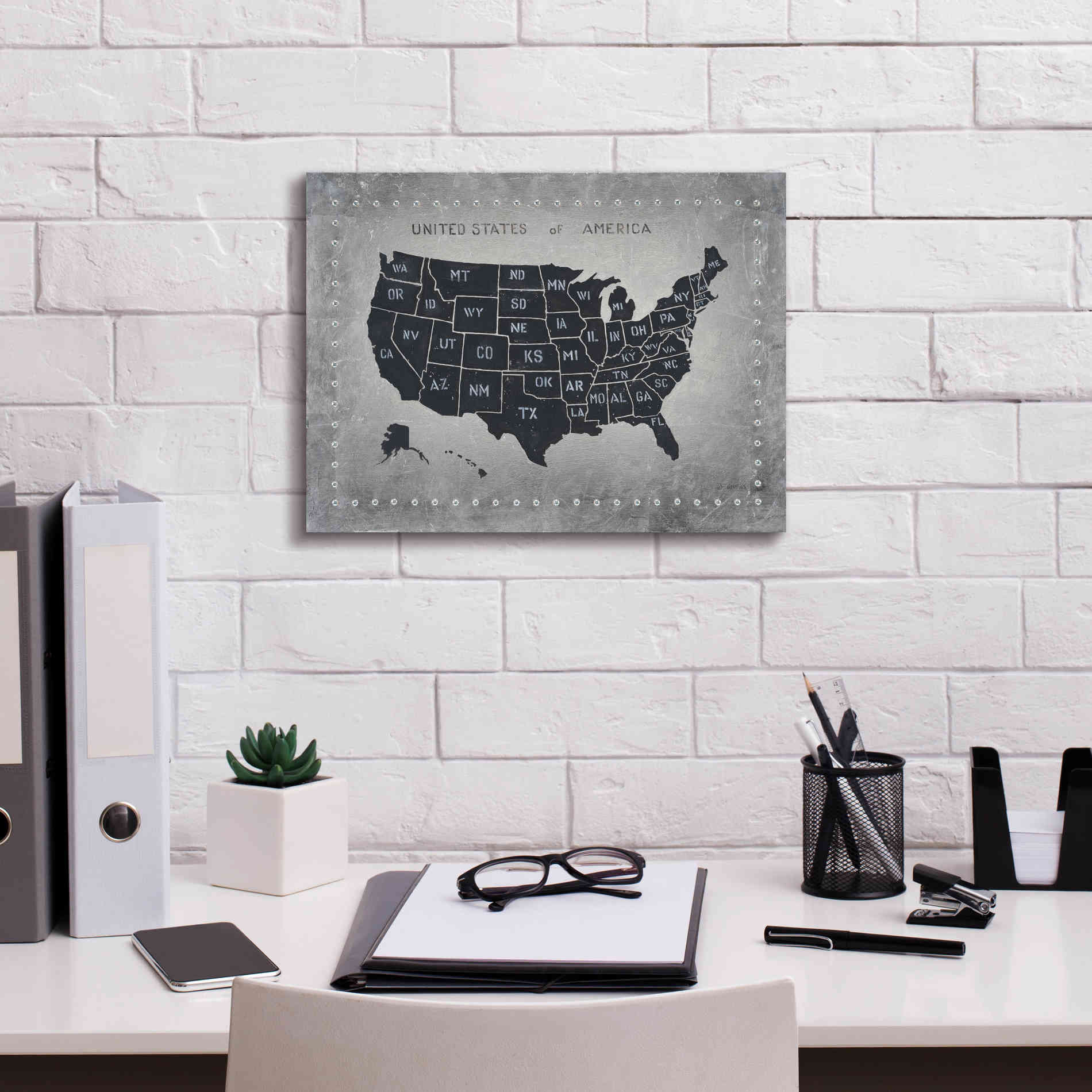 'Riveting USA Map' by James Wiens, Canvas Wall Art,16 x 12