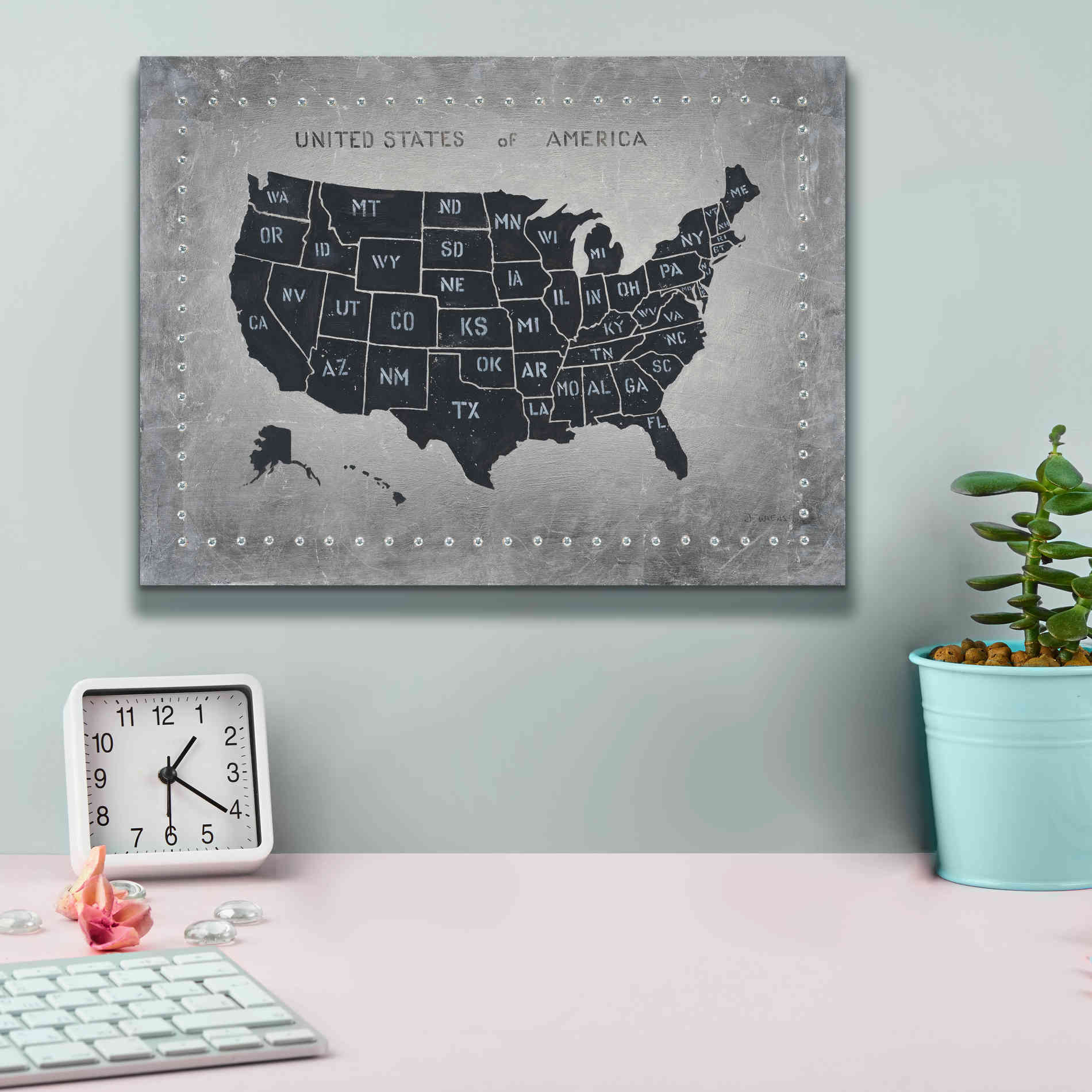 'Riveting USA Map' by James Wiens, Canvas Wall Art,16 x 12