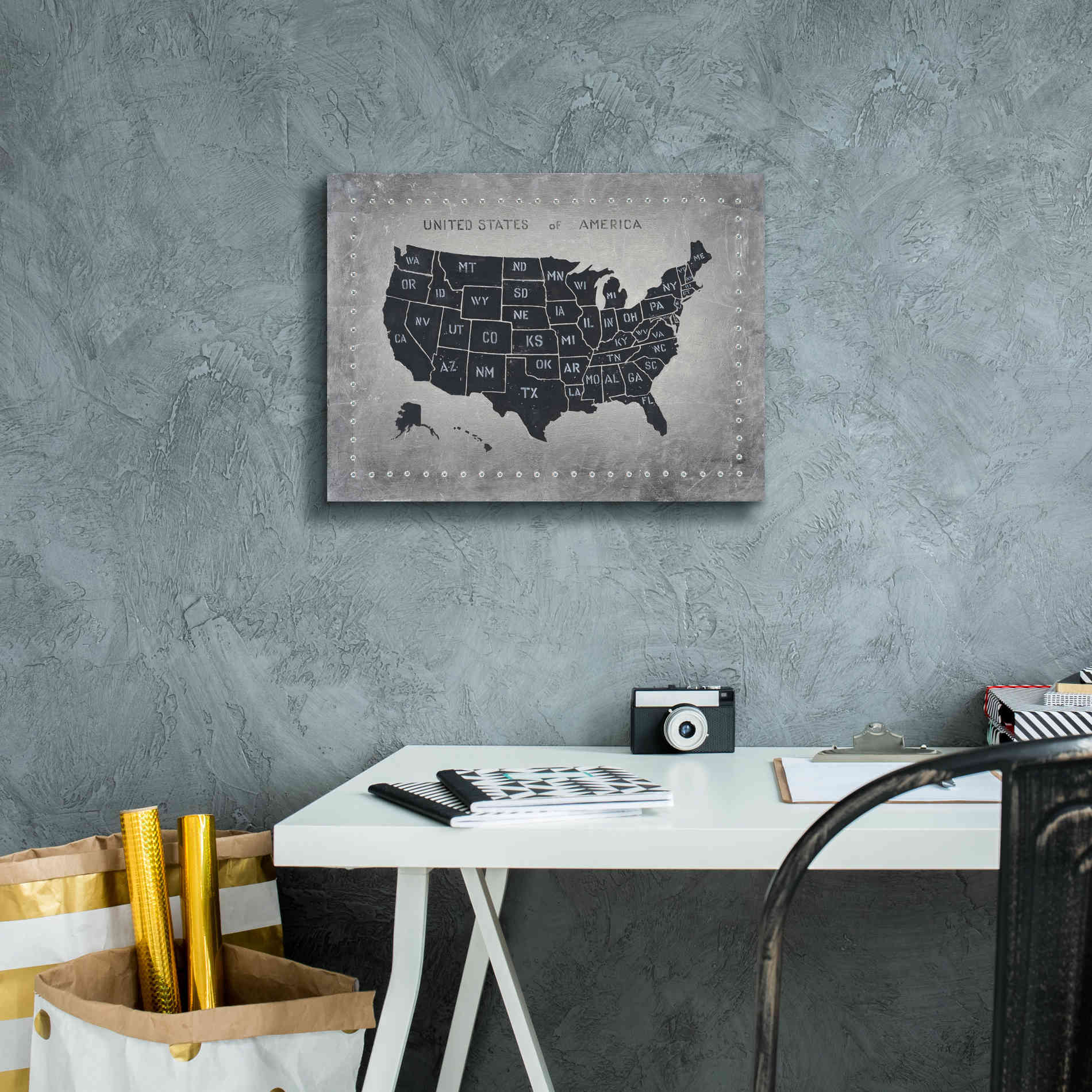 'Riveting USA Map' by James Wiens, Canvas Wall Art,16 x 12