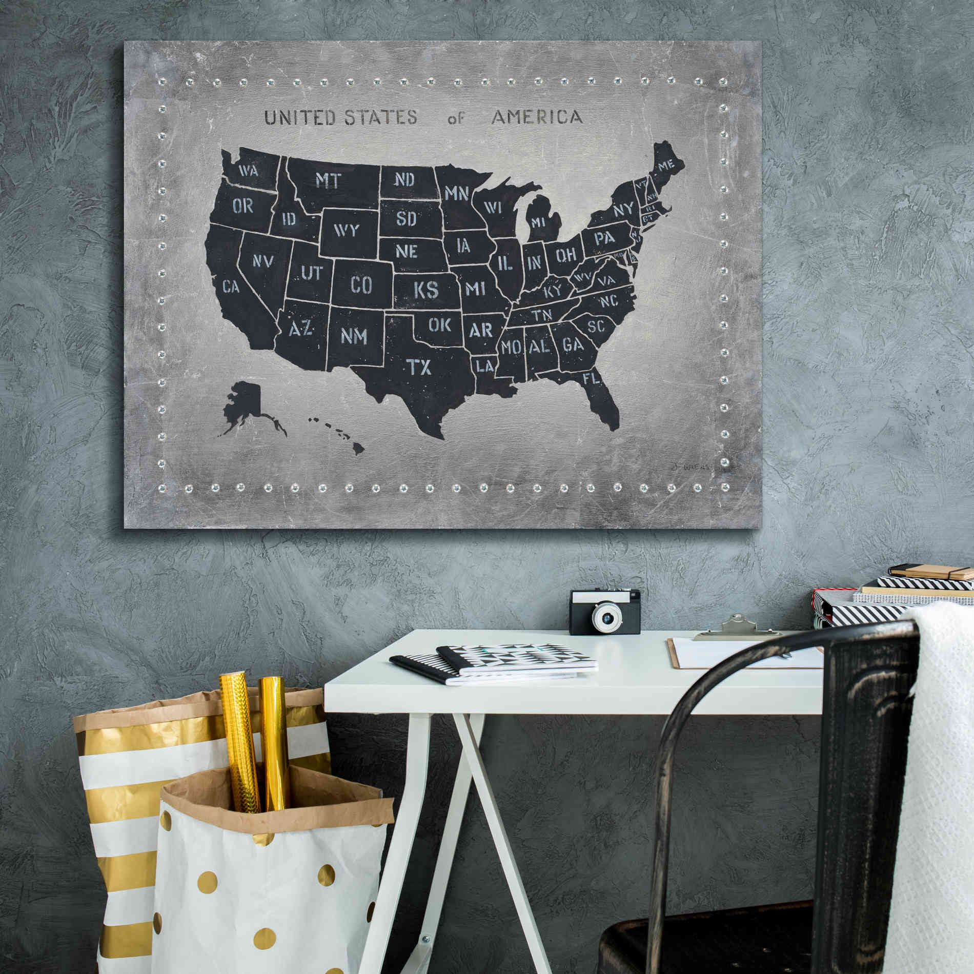 'Riveting USA Map' by James Wiens, Canvas Wall Art,34 x 26